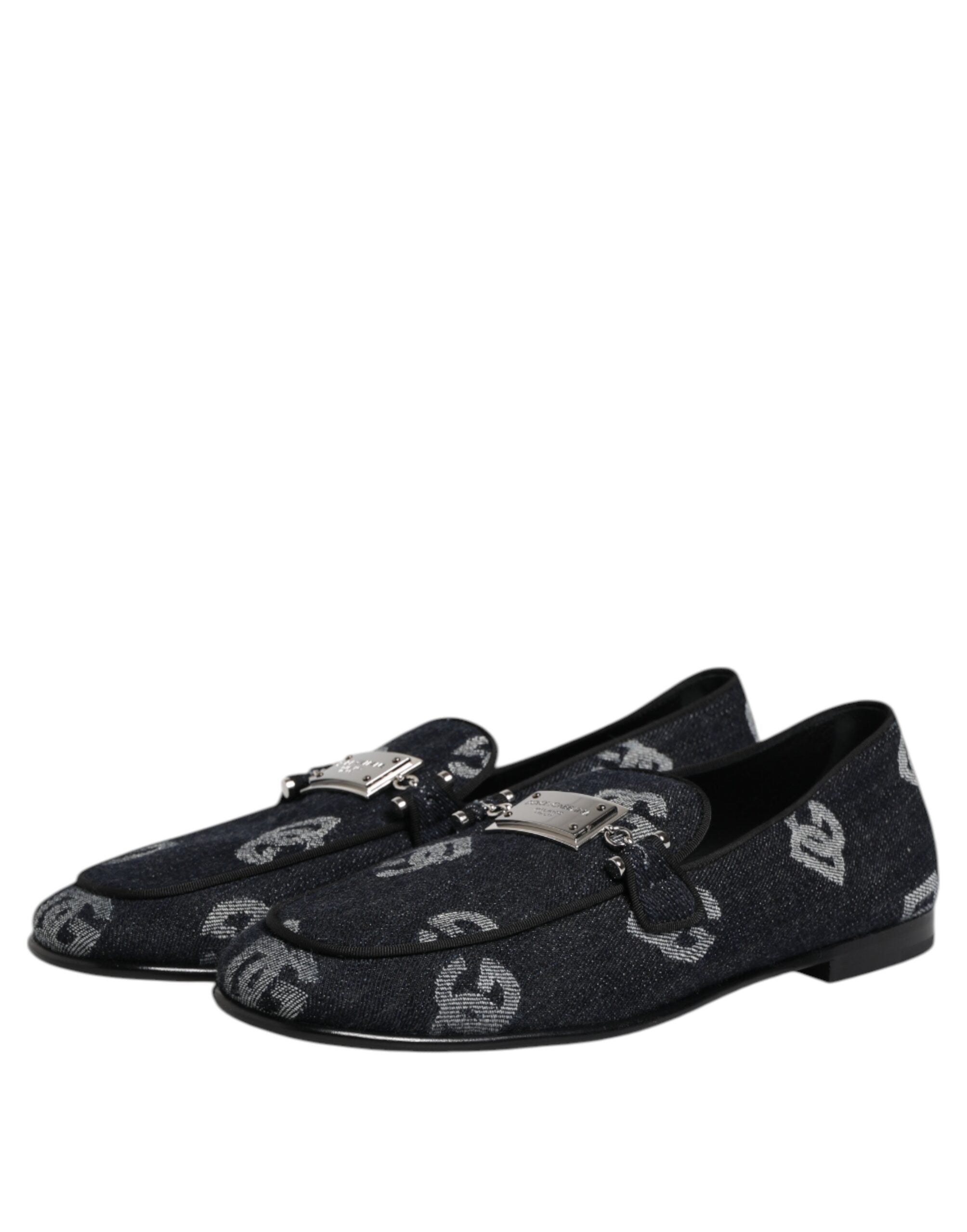 Dolce &amp; Gabbana Blå Logo Bomuldsloafers Formelle Sko