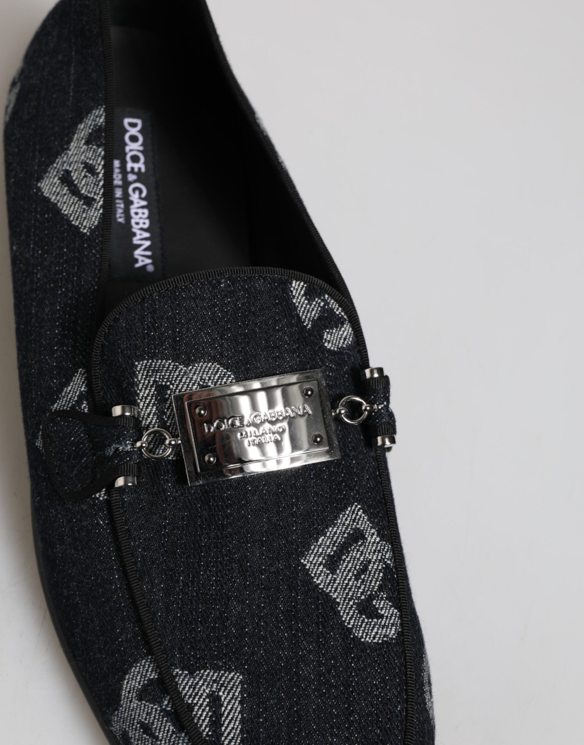 Dolce &amp; Gabbana Blå Logo Bomuldsloafers Formelle Sko