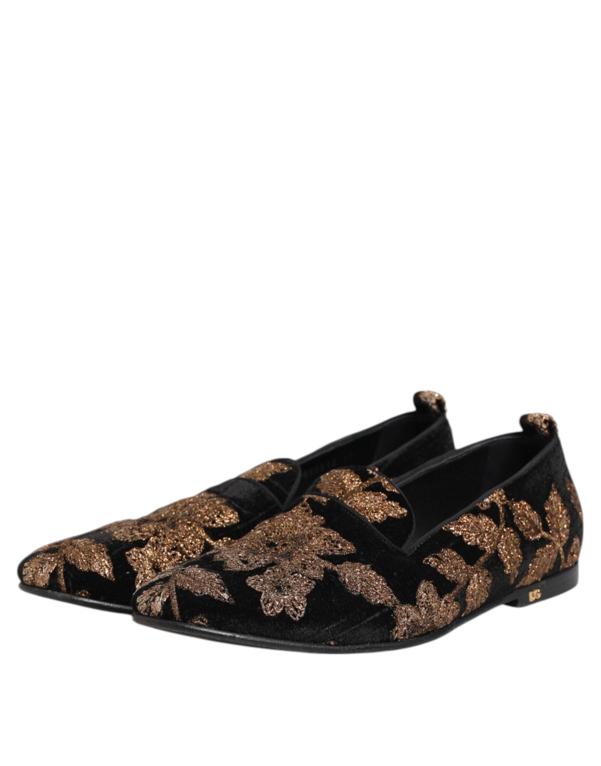 Dolce &amp; Gabbana Sorte Blomsterbroderi Herre Loafers Sko