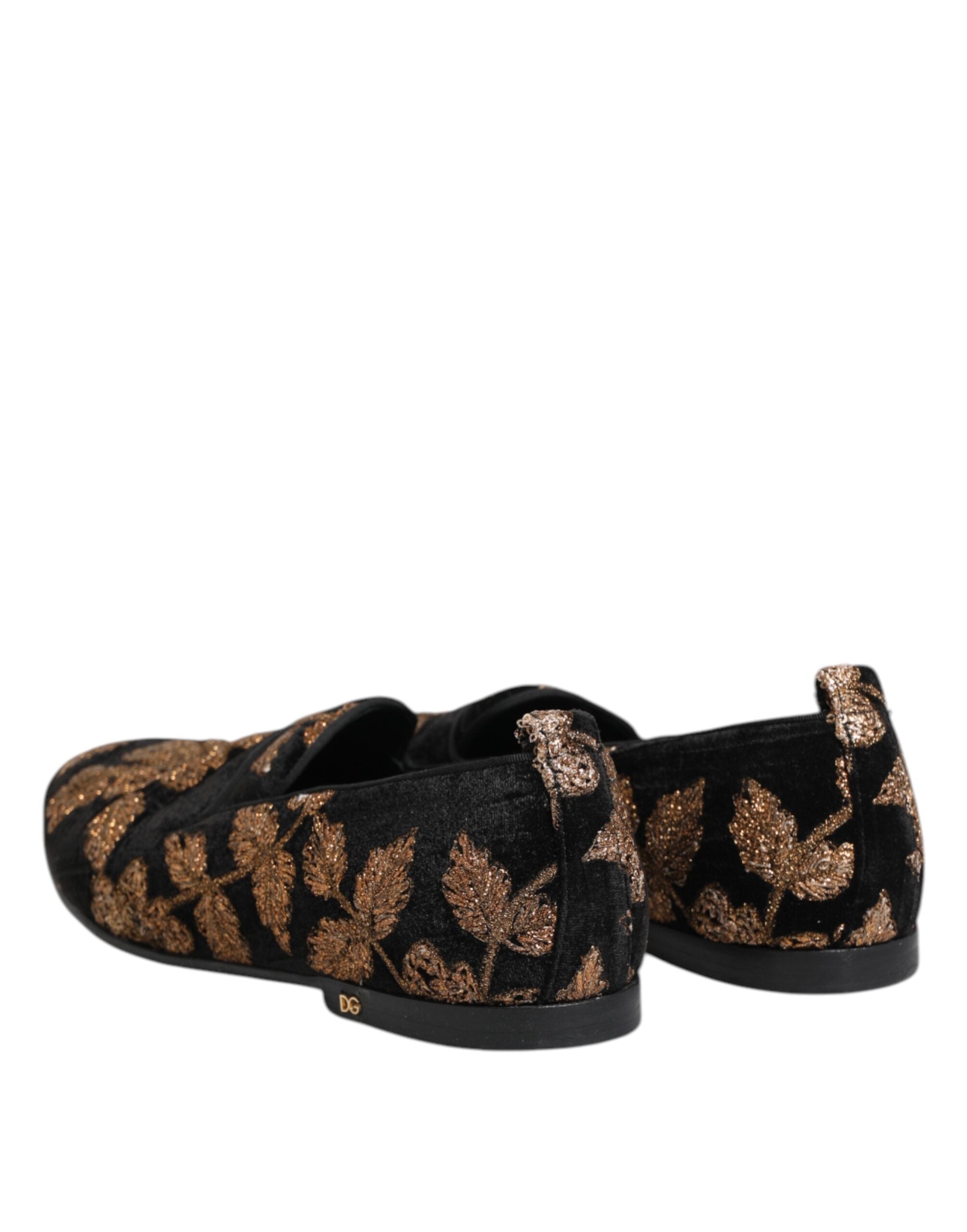 Dolce &amp; Gabbana Sorte Blomsterbroderi Herre Loafers Sko