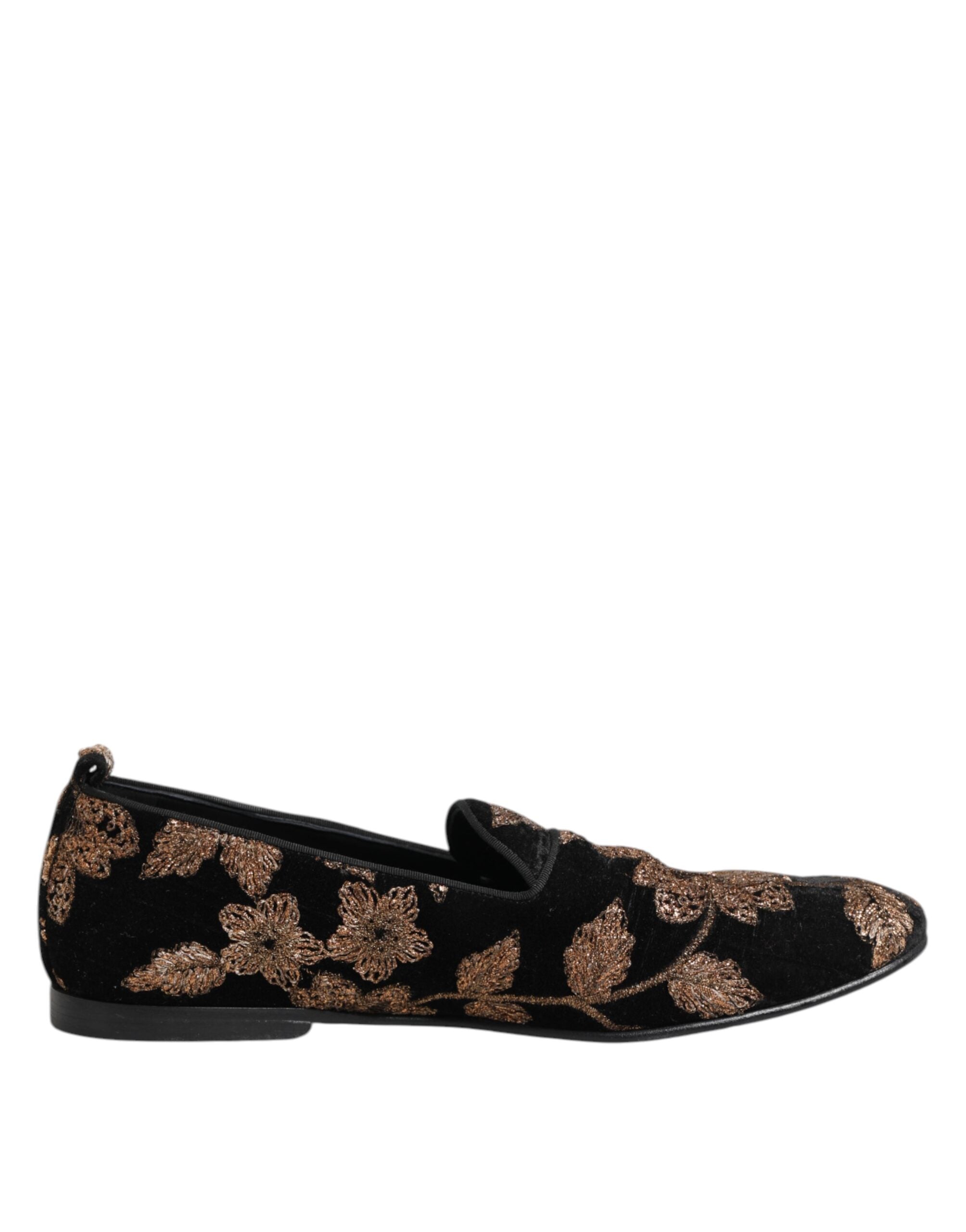 Dolce &amp; Gabbana Sorte Blomsterbroderi Herre Loafers Sko
