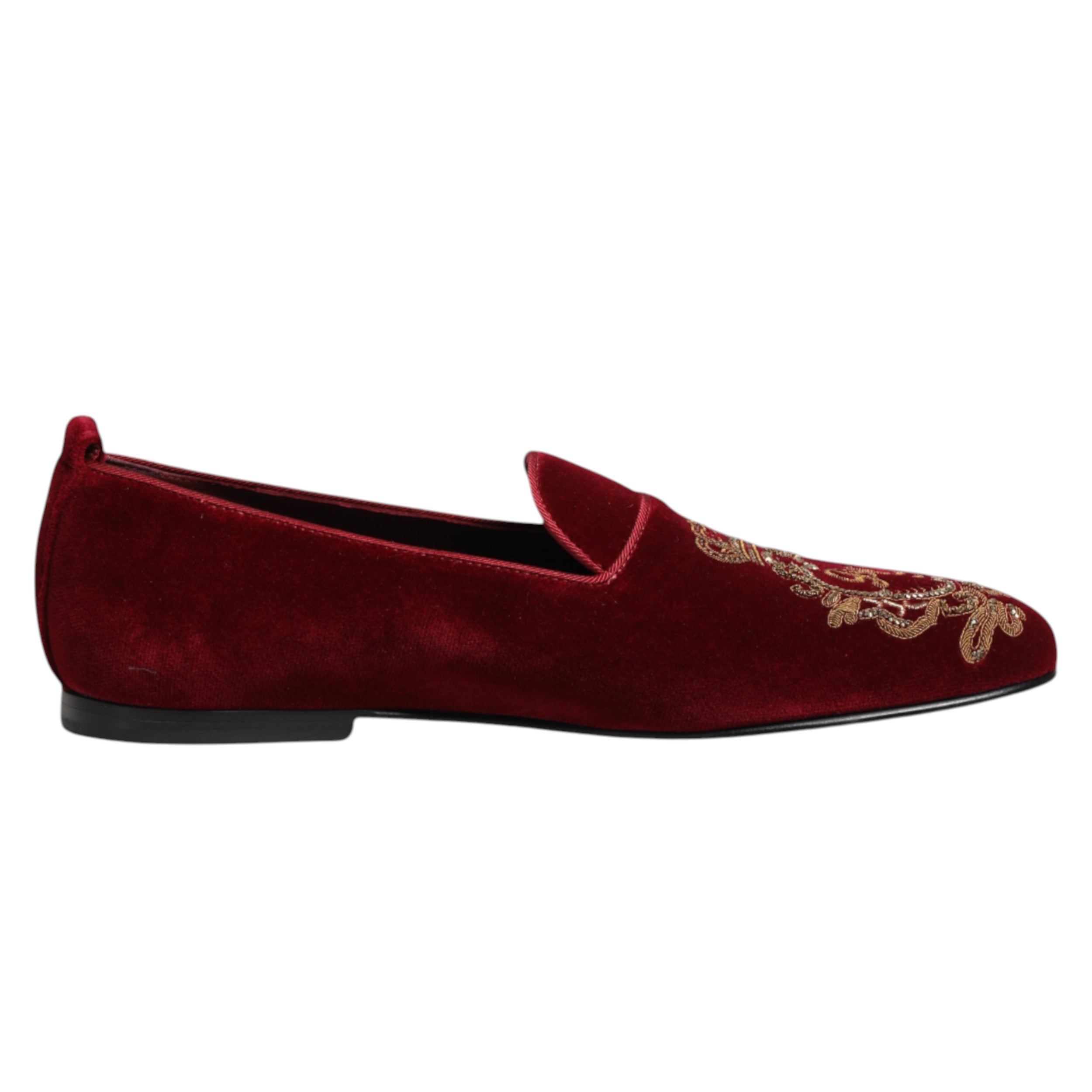 Dolce &amp; Gabbana Røde Fløjl Guld Krone Herre Loafers Sko