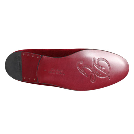 Dolce &amp; Gabbana Røde Fløjl Guld Krone Herre Loafers Sko
