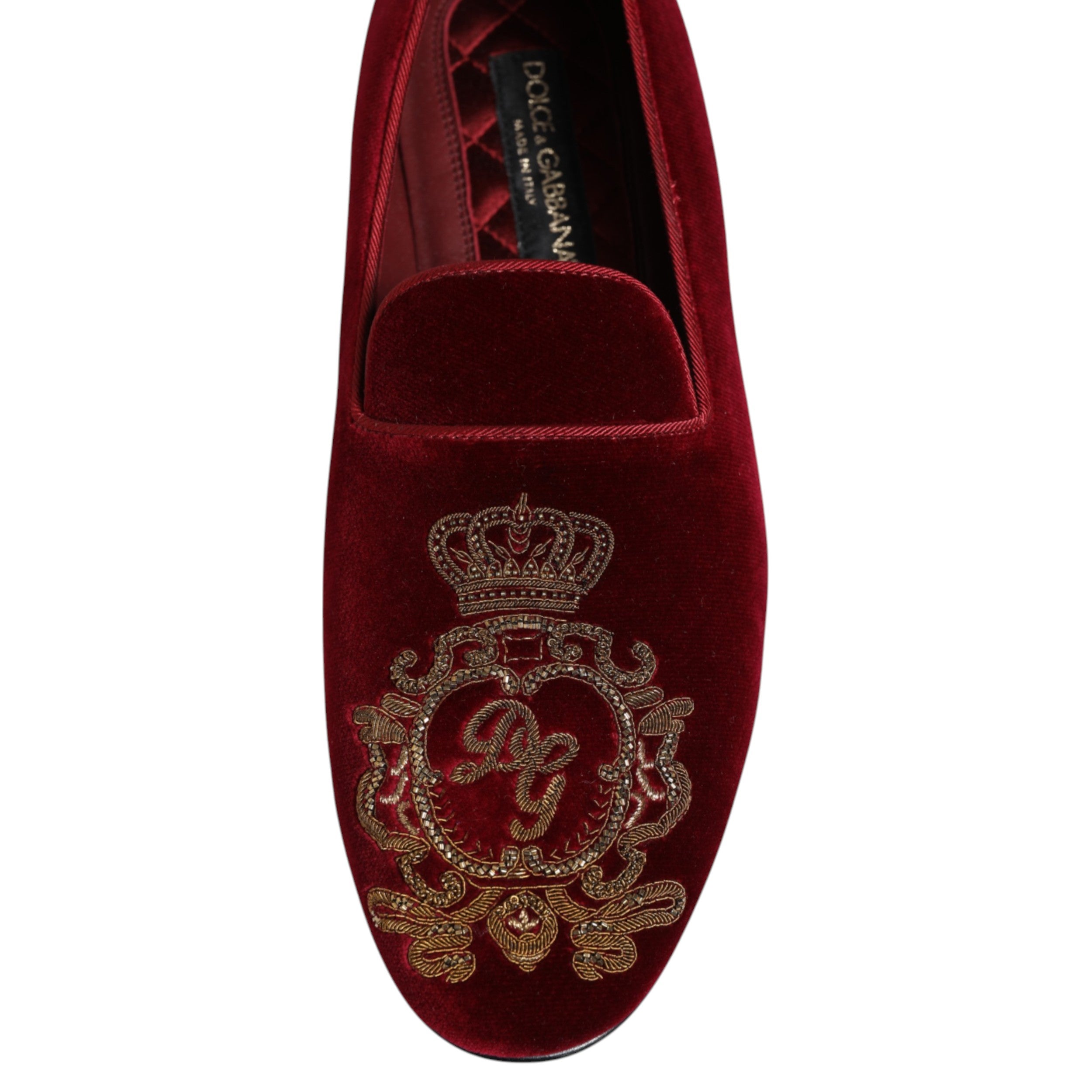 Dolce &amp; Gabbana Røde Fløjl Guld Krone Herre Loafers Sko
