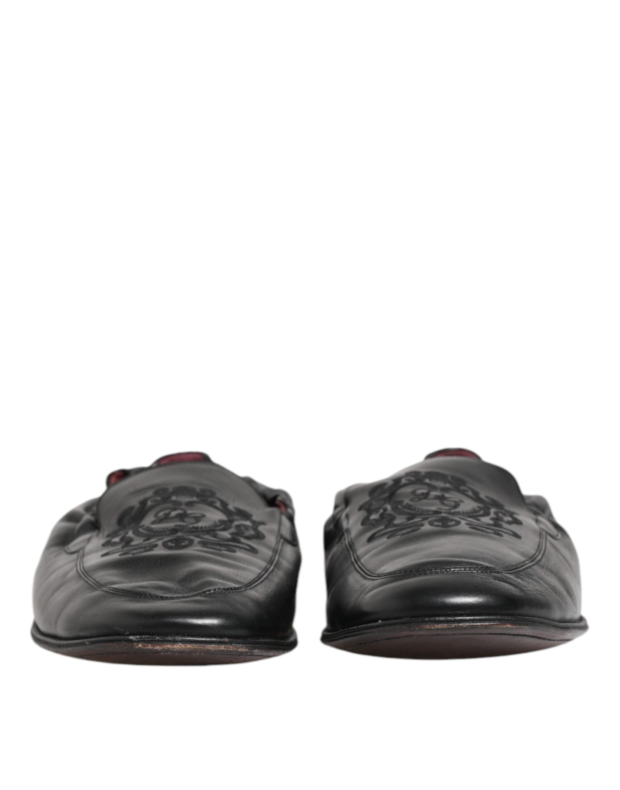 Dolce &amp; Gabbana Sorte Læder Slip On Herre Flade Loafers Sko