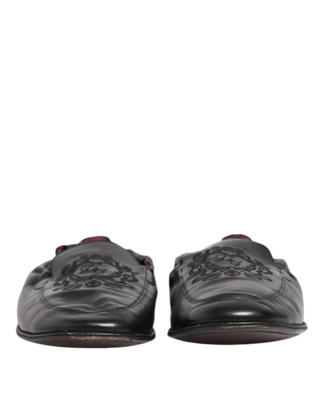Dolce &amp; Gabbana Sorte Læder Slip On Herre Flade Loafers Sko