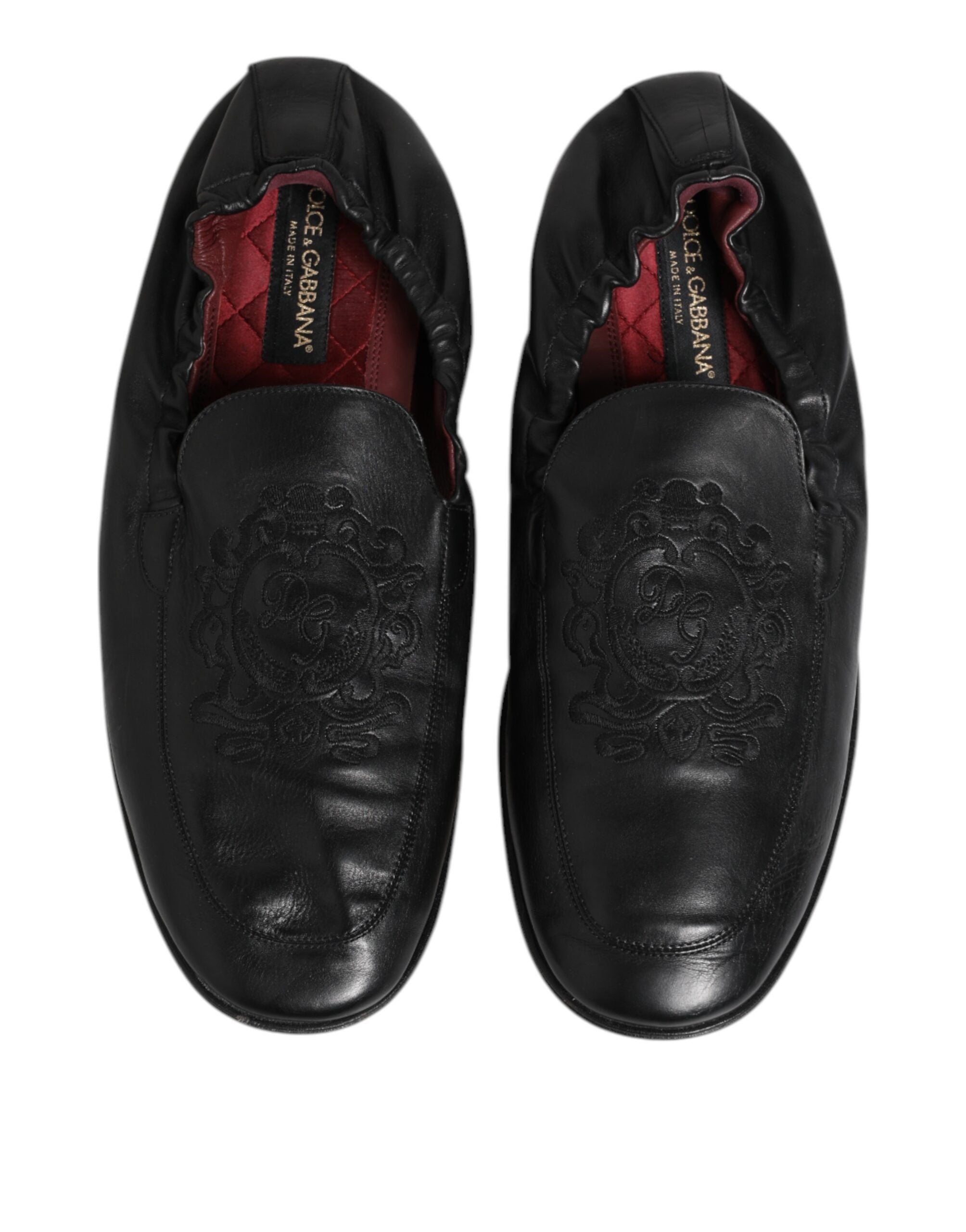 Dolce &amp; Gabbana Sorte Læder Slip On Herre Flade Loafers Sko