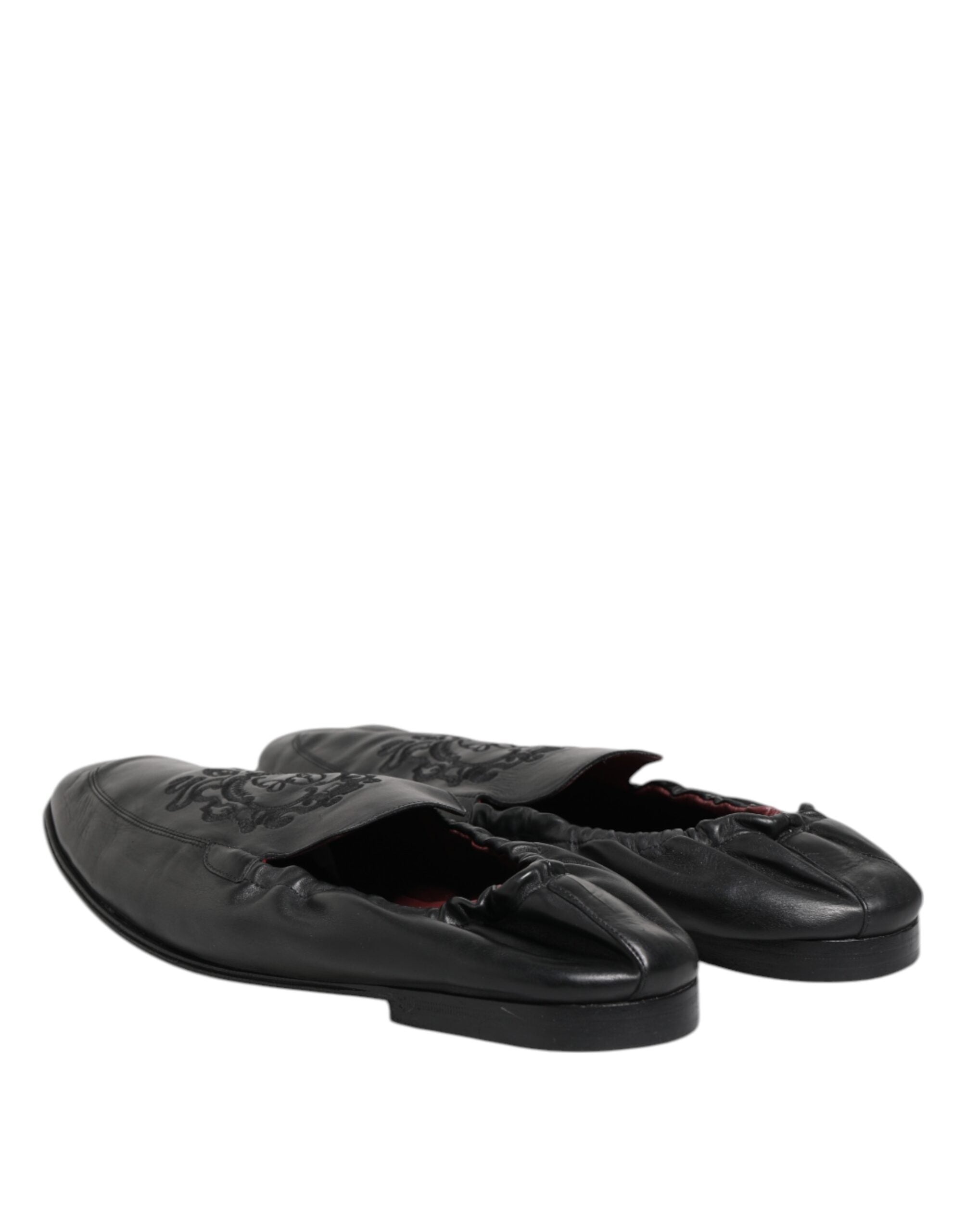 Dolce &amp; Gabbana Sorte Læder Slip On Herre Flade Loafers Sko