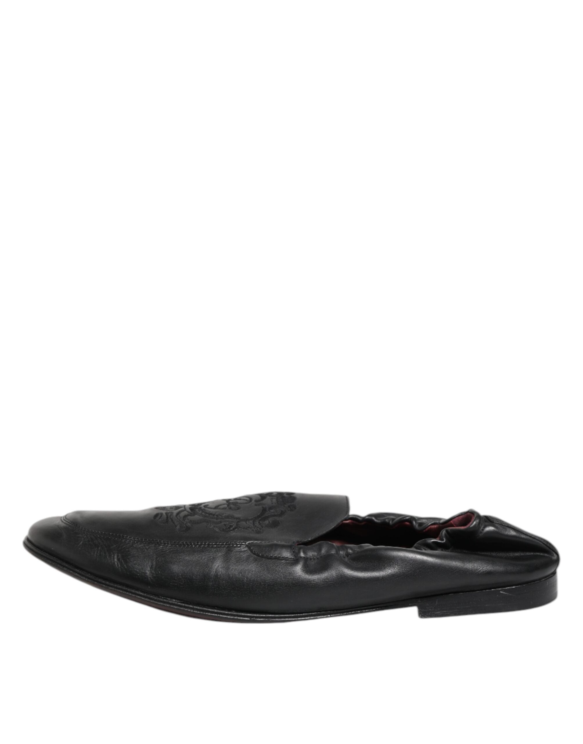 Dolce &amp; Gabbana Sorte Læder Slip On Herre Flade Loafers Sko
