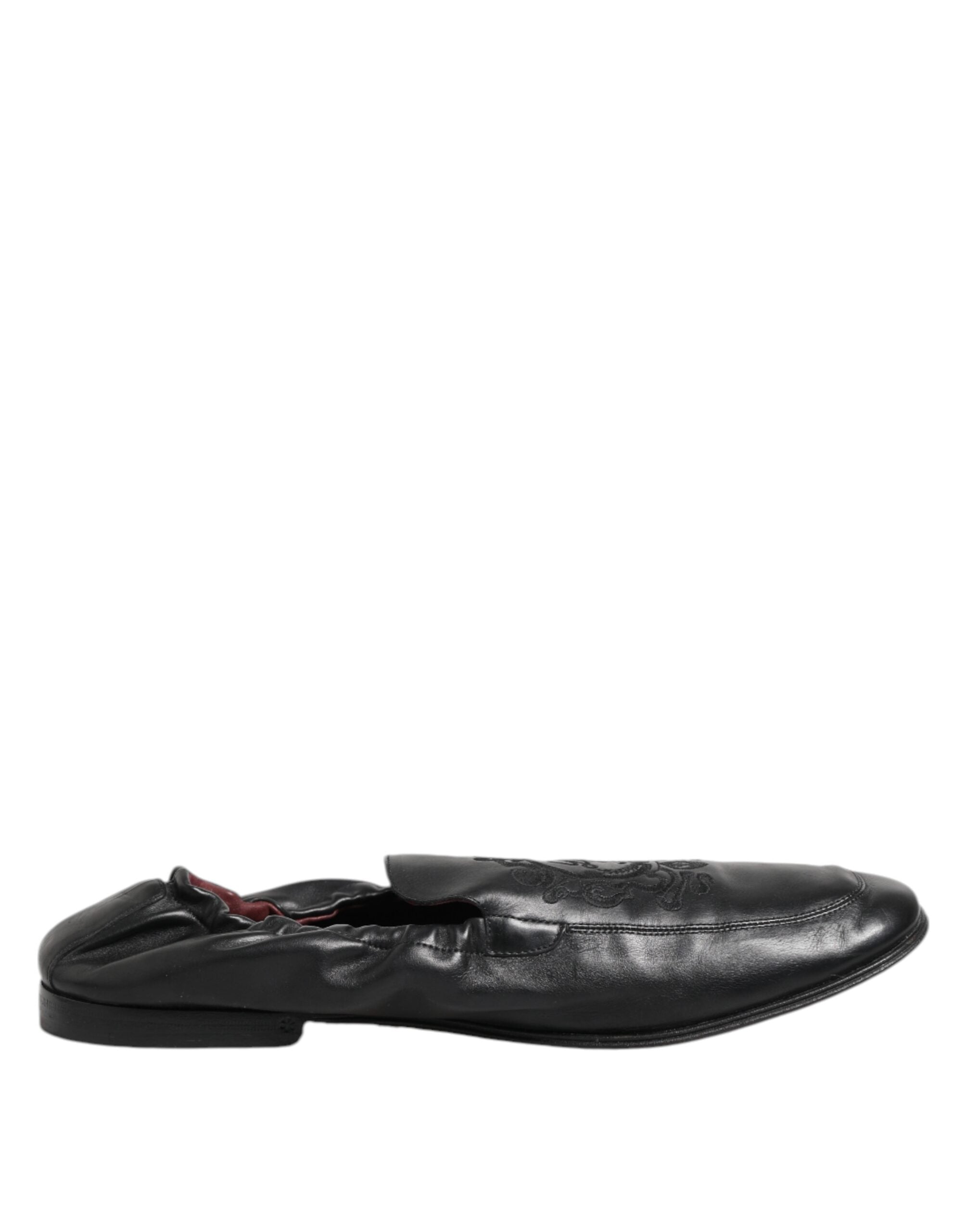 Dolce &amp; Gabbana Sorte Læder Slip On Herre Flade Loafers Sko