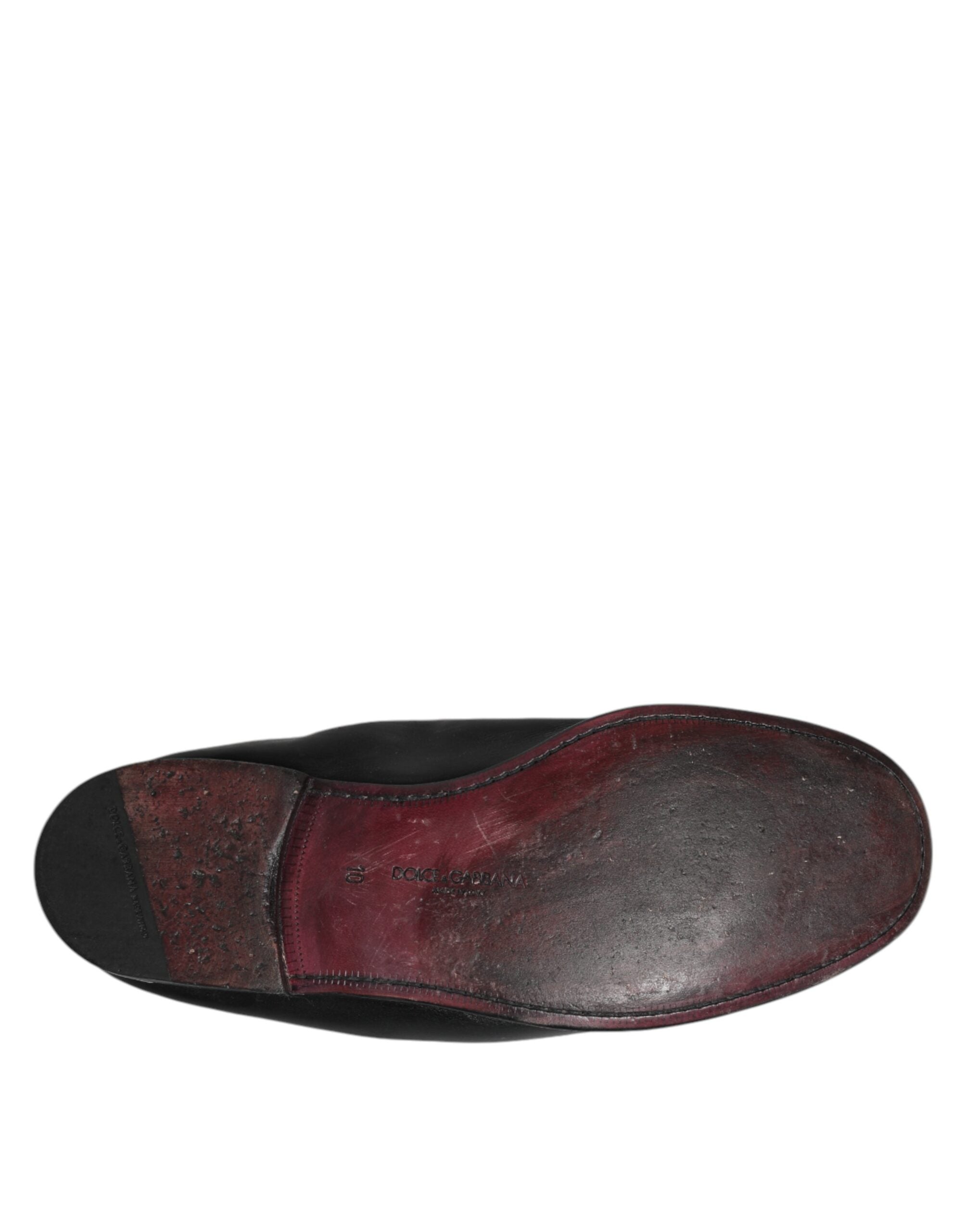 Dolce &amp; Gabbana Sorte Læder Slip On Herre Flade Loafers Sko
