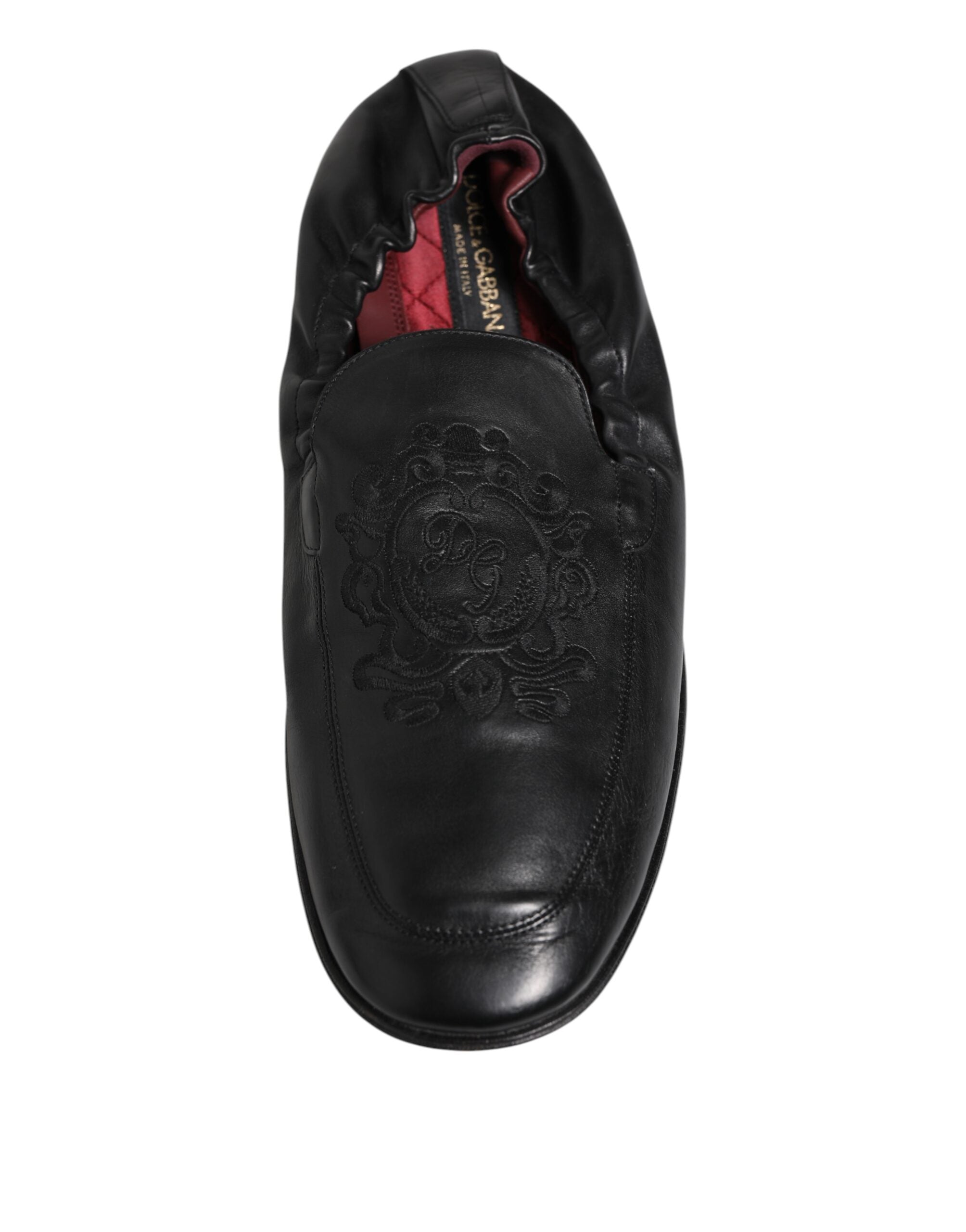 Dolce &amp; Gabbana Sorte Læder Slip On Herre Flade Loafers Sko