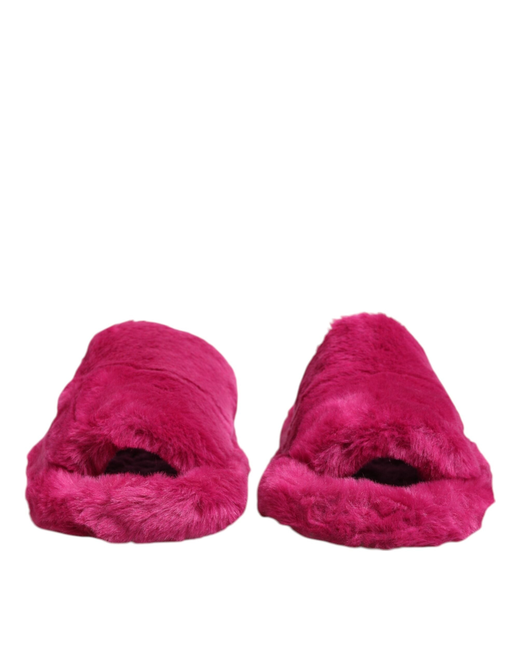 Dolce &amp; Gabbana Pink Akryl Imiteret Pels Herre Flade Sandaler Sko