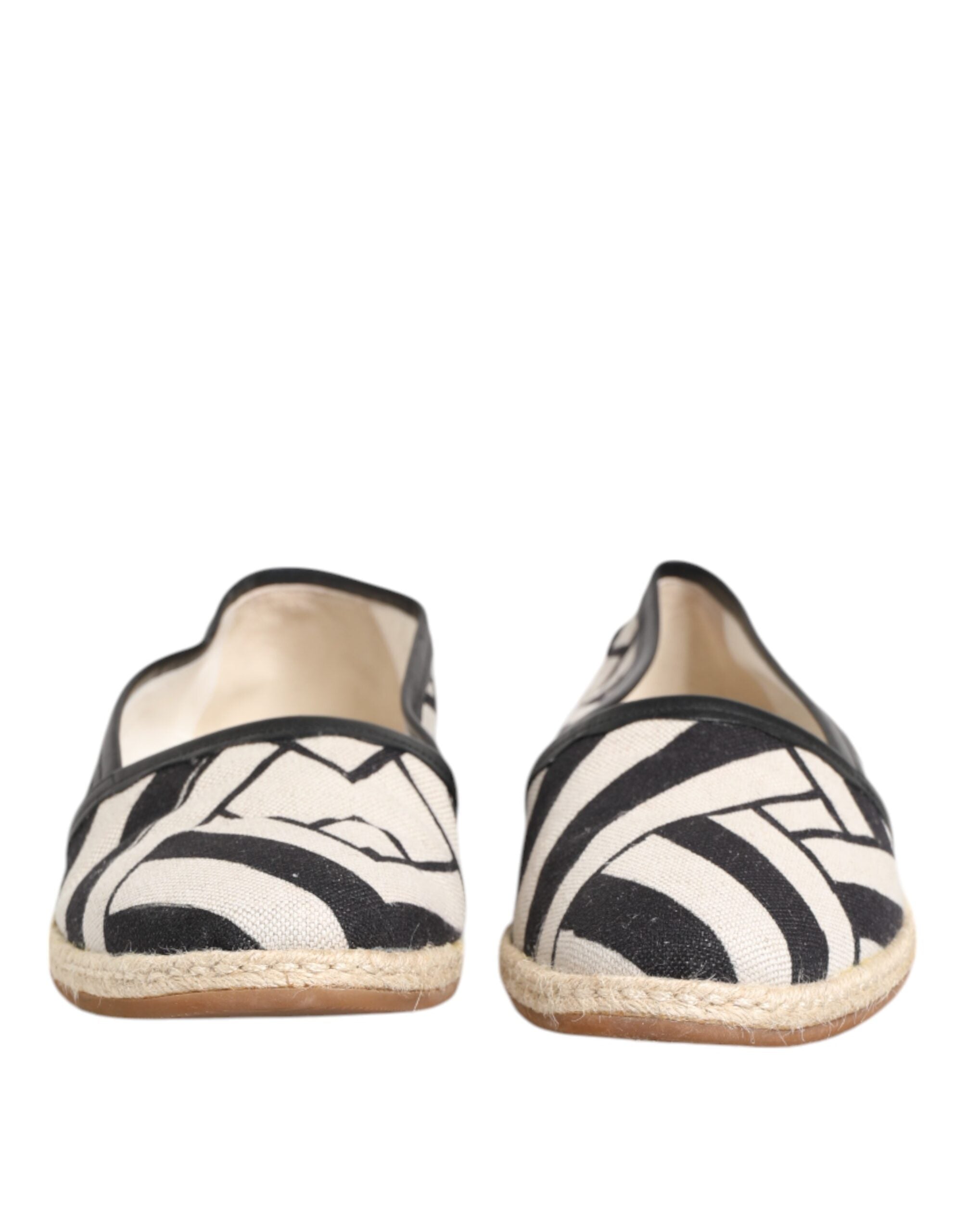 Dolce &amp; Gabbana Sorte Hvide Stribede Flade Espadrille Sko