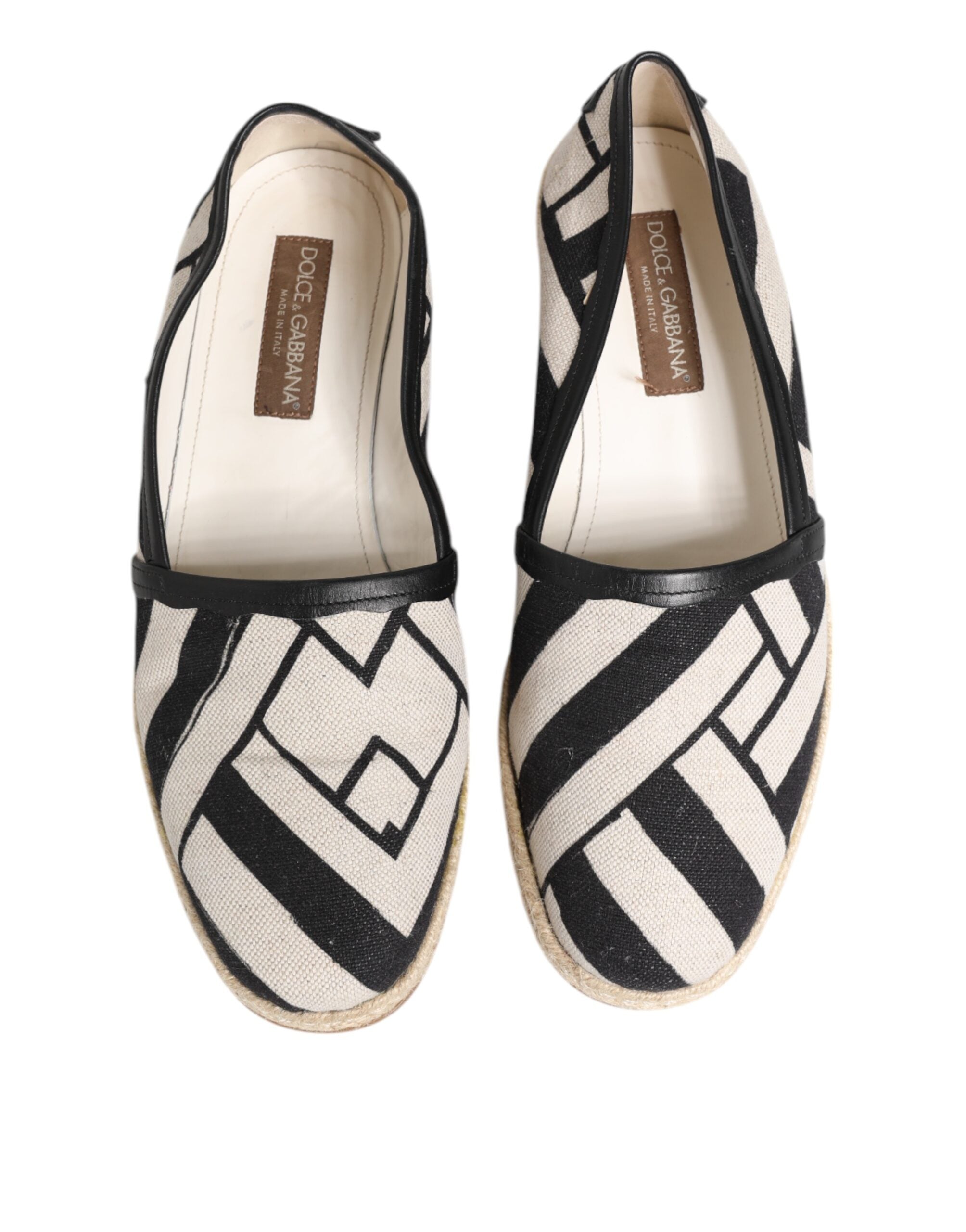 Dolce &amp; Gabbana Sorte Hvide Stribede Flade Espadrille Sko