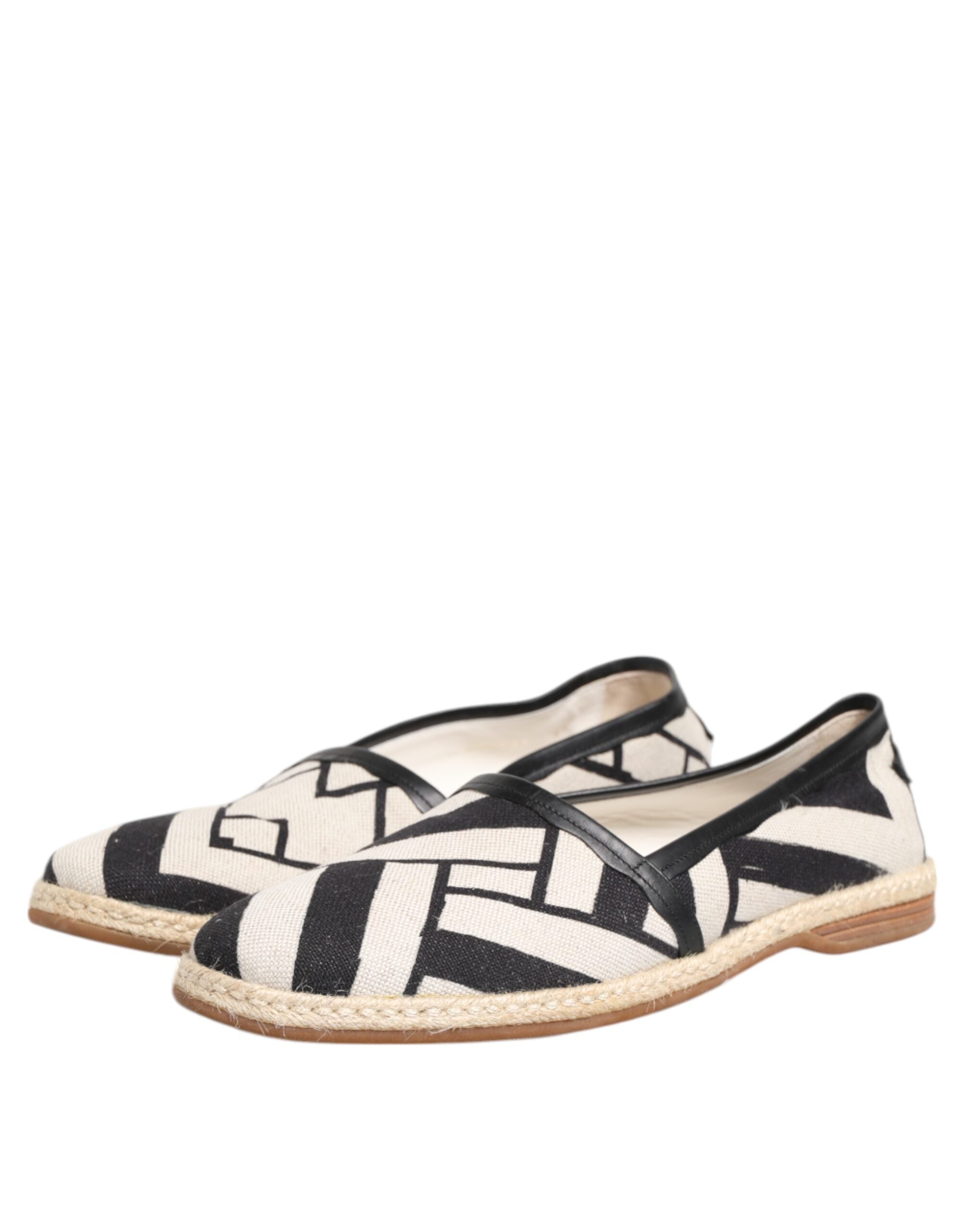 Dolce &amp; Gabbana Sorte Hvide Stribede Flade Espadrille Sko