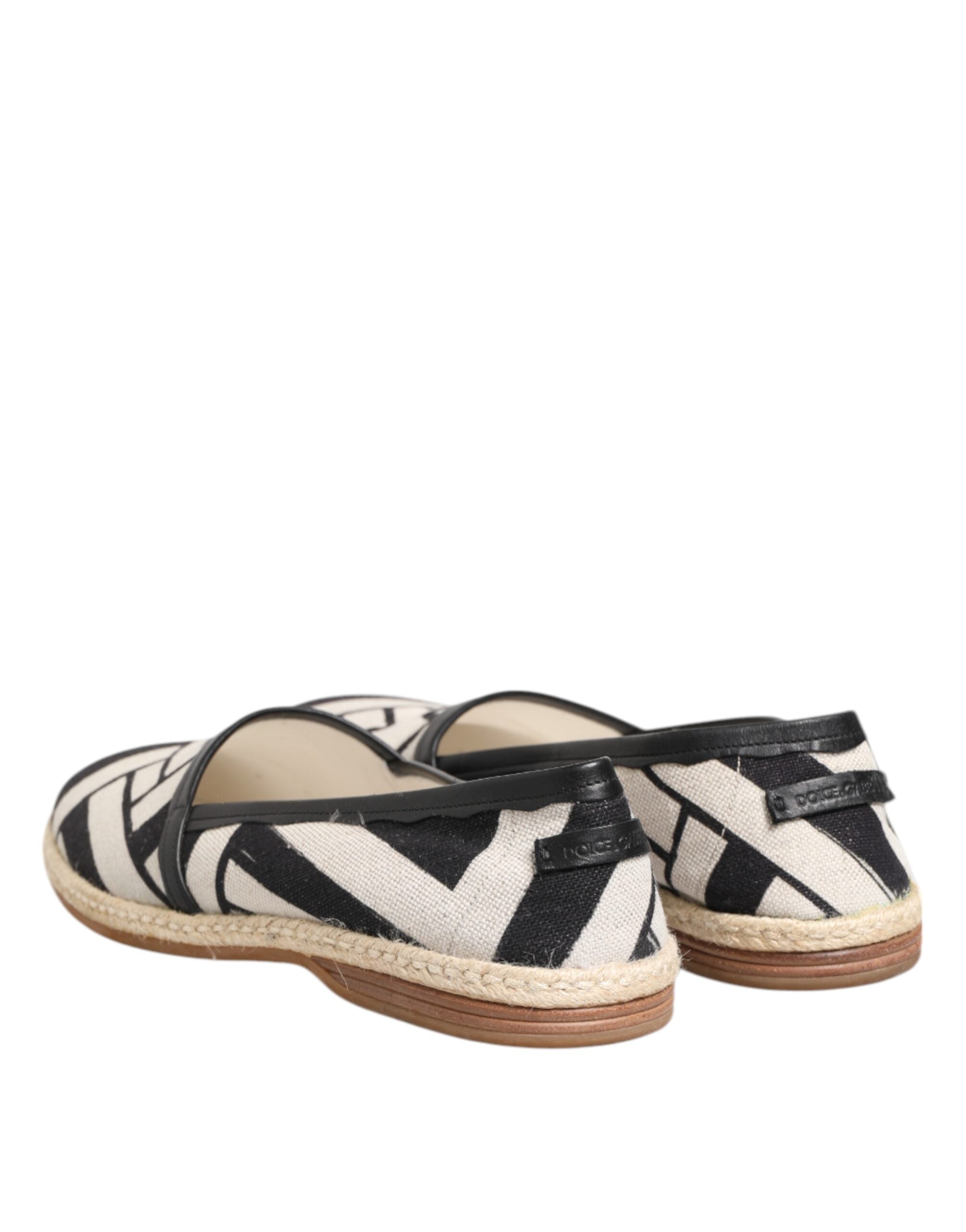 Dolce &amp; Gabbana Sorte Hvide Stribede Flade Espadrille Sko