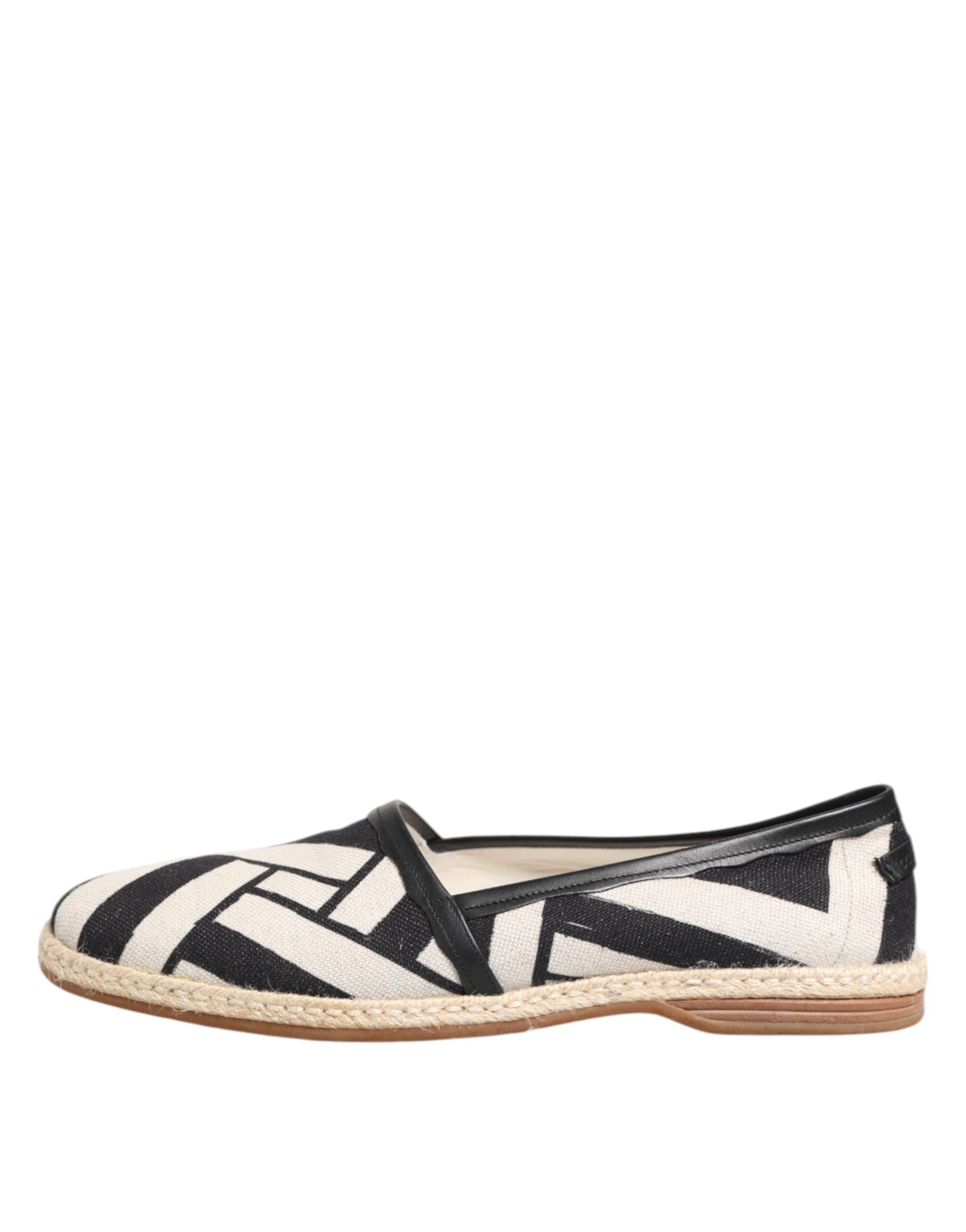 Dolce &amp; Gabbana Sorte Hvide Stribede Flade Espadrille Sko