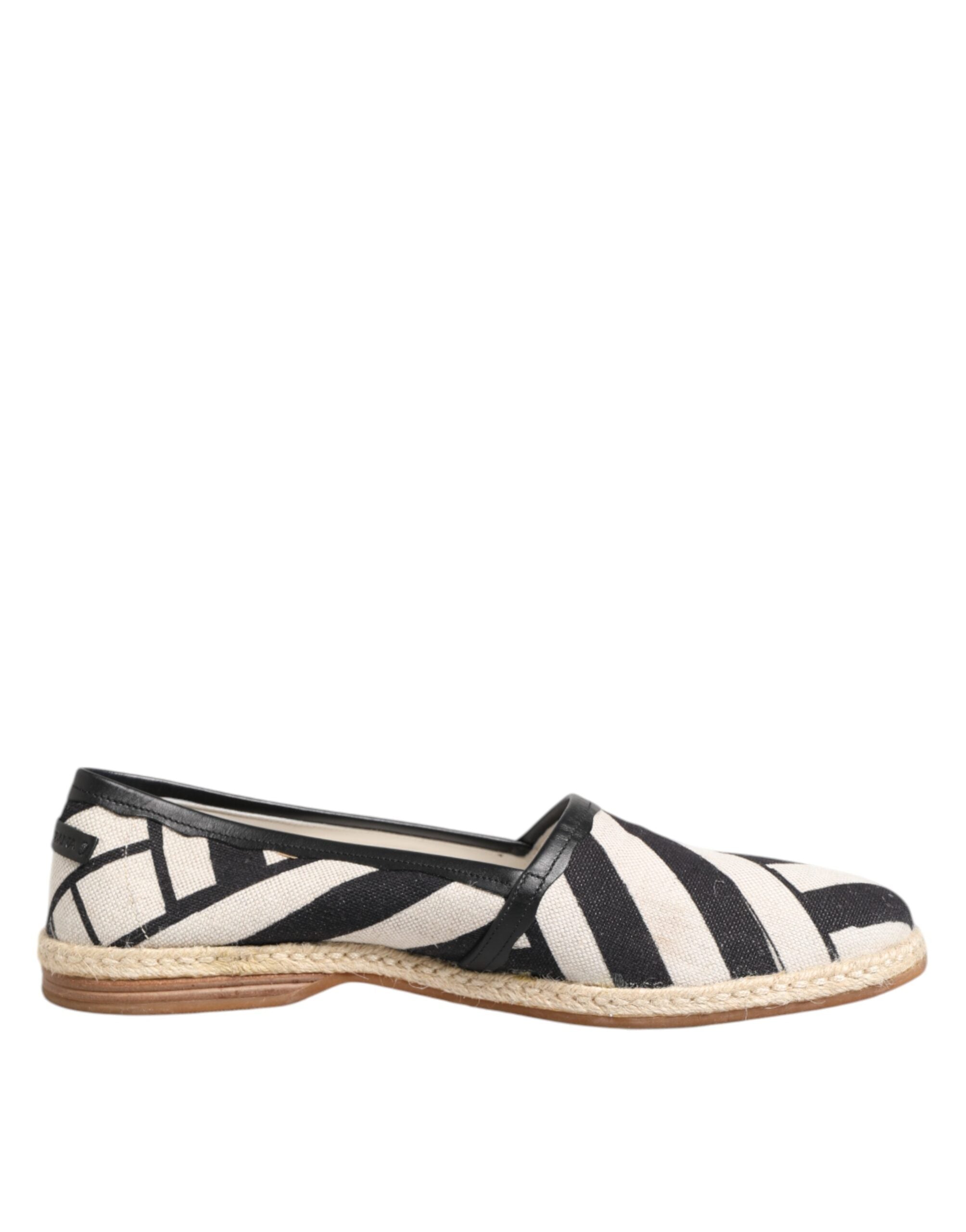 Dolce &amp; Gabbana Sorte Hvide Stribede Flade Espadrille Sko