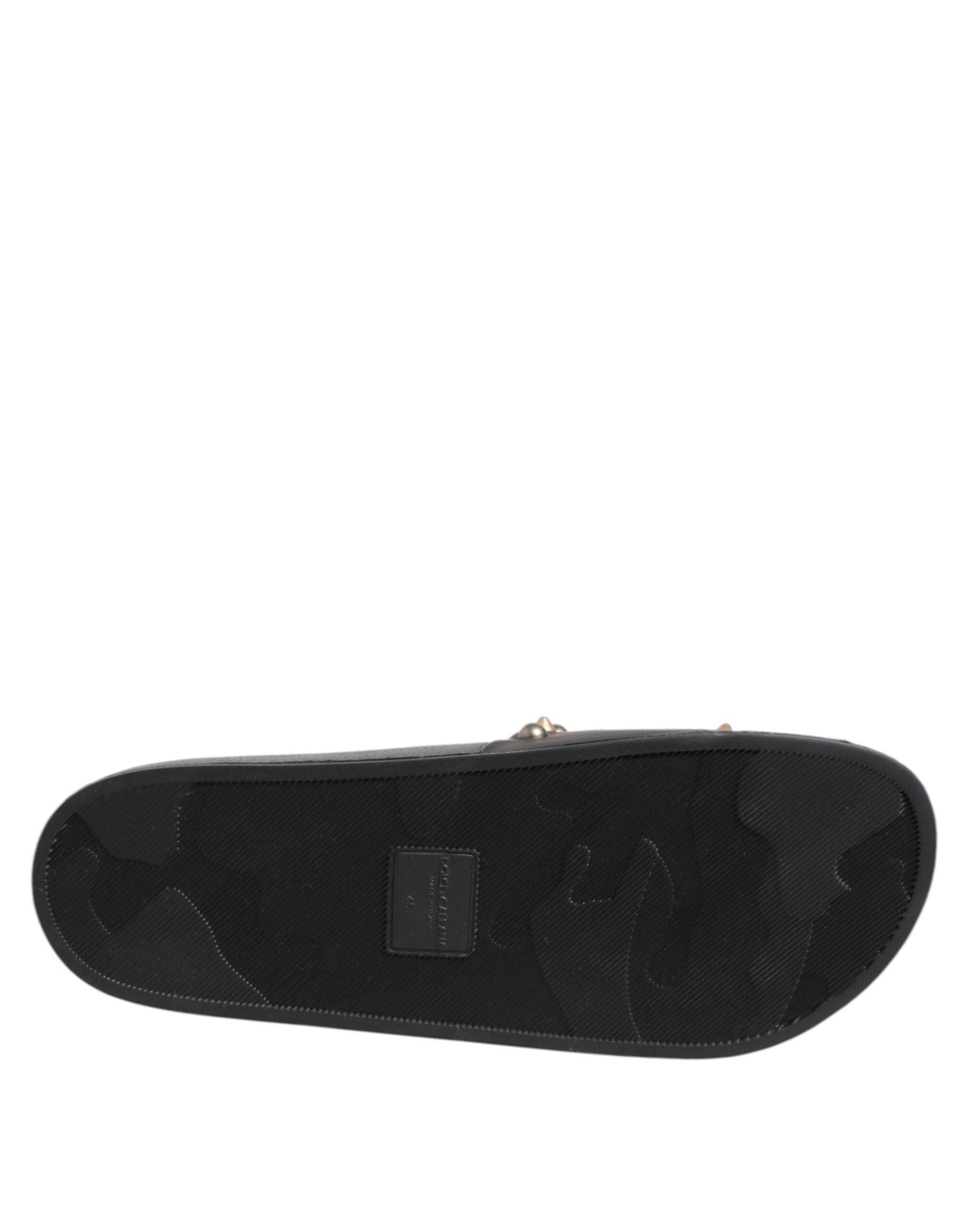 Dolce & Gabbana Black Rubber Sacred Heart Slides Men Beachwear Shoes