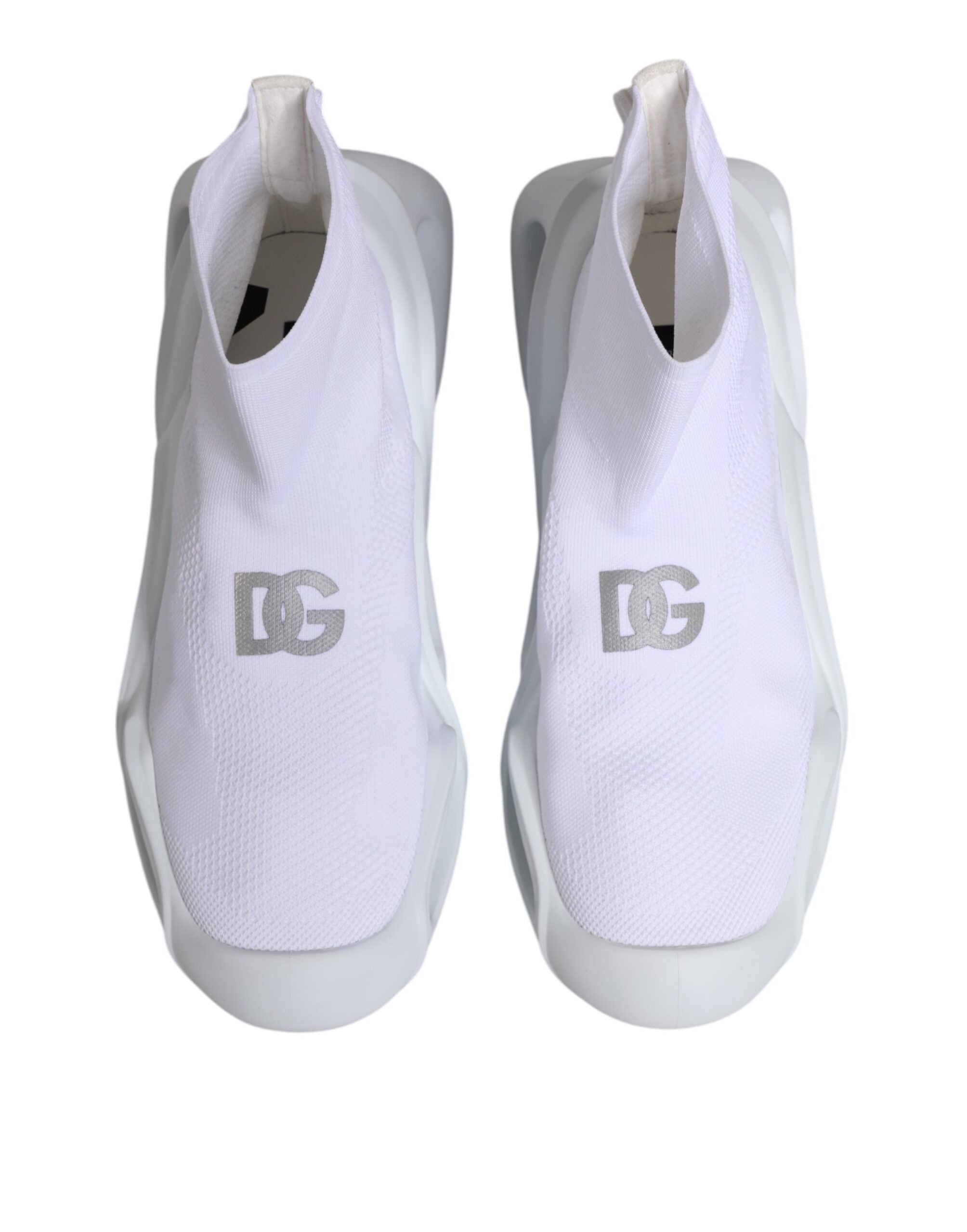 Dolce &amp; Gabbana Hvide Sølv Slip On Wave Sokker Sneakers Sko