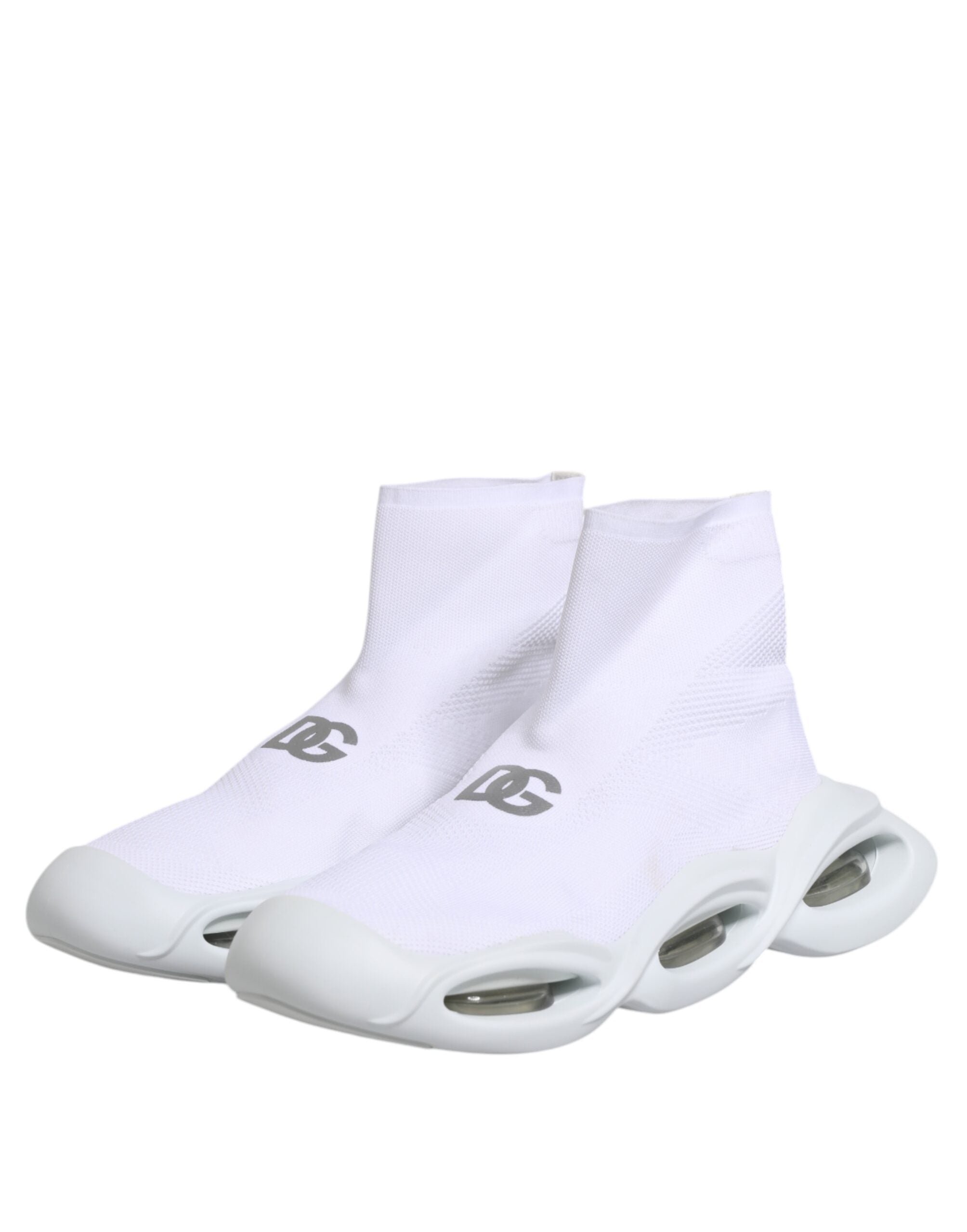 Dolce &amp; Gabbana Hvide Sølv Slip On Wave Sokker Sneakers Sko