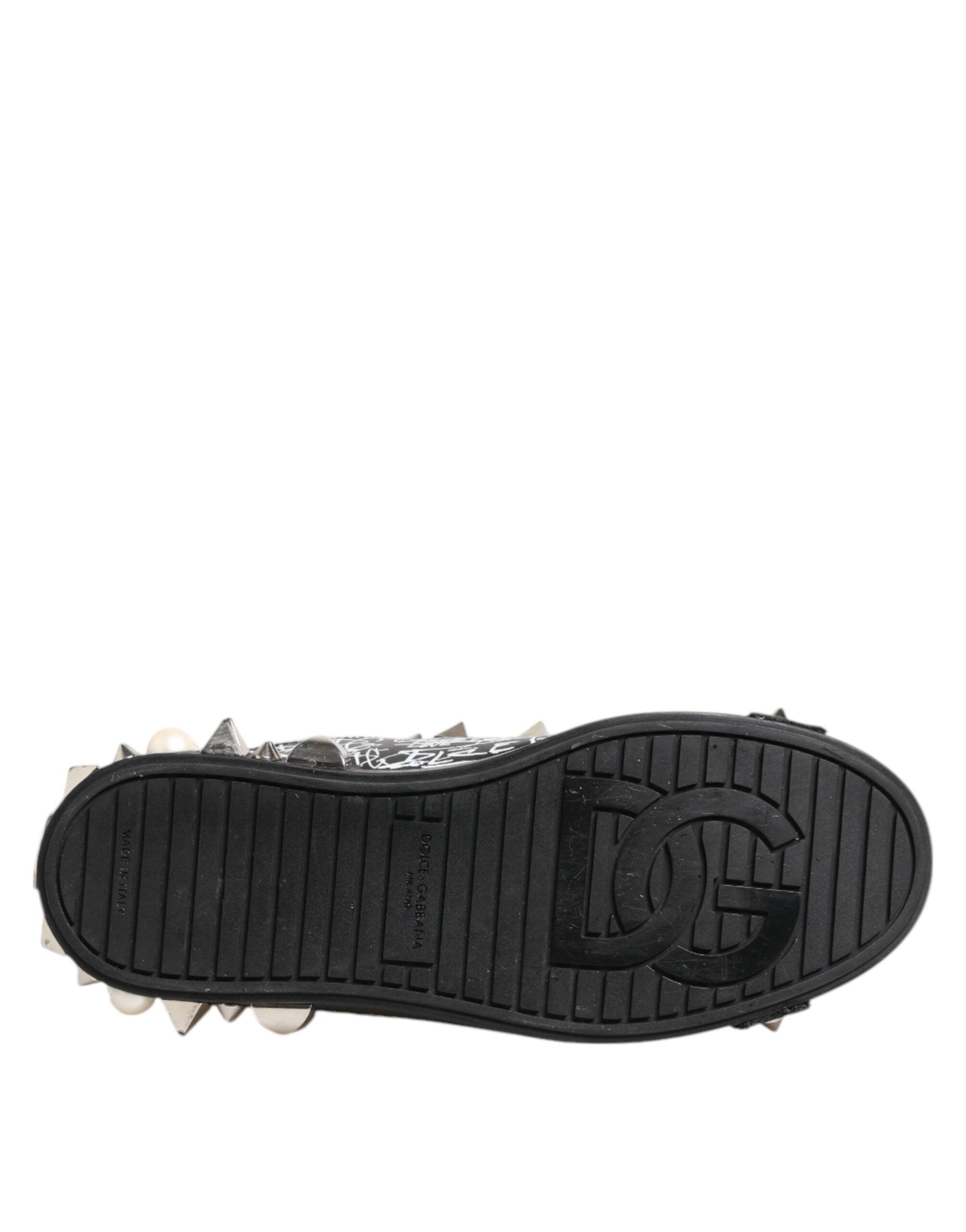 Dolce & Gabbana Black Portofino Stud Embellished Sneakers Shoes