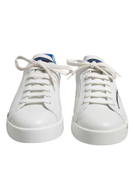Dolce & Gabbana White Blue Leather Logo Low Top Sneakers Shoes