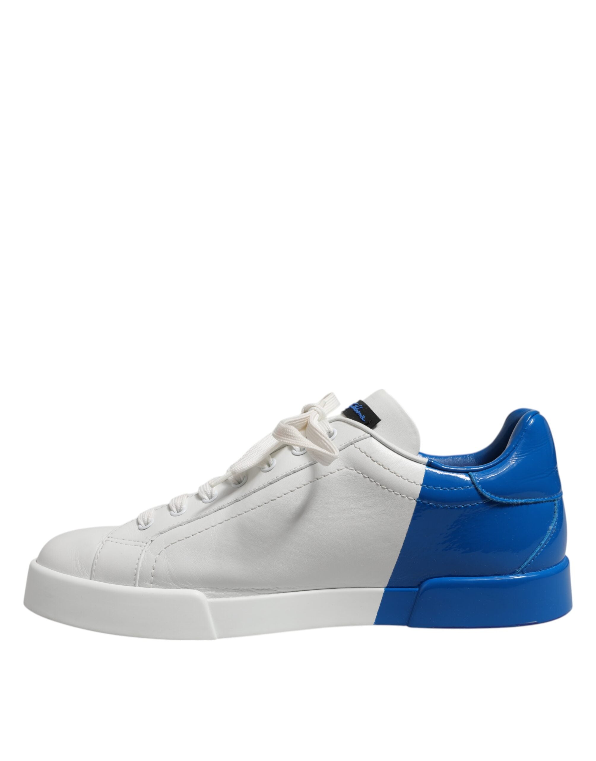 Dolce & Gabbana White Blue Leather Logo Low Top Sneakers Shoes