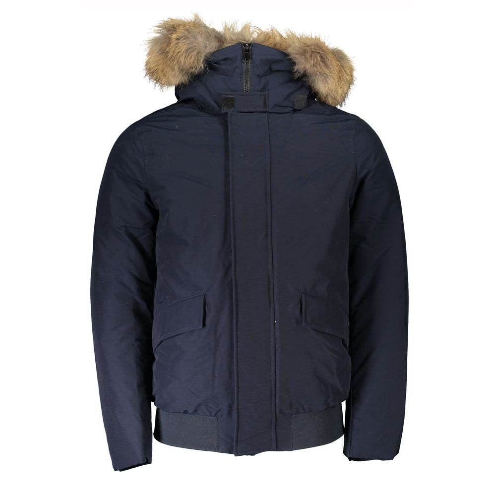 Woolrich Blue Cotton Men's Jacket with Removable Hood - Hilstor