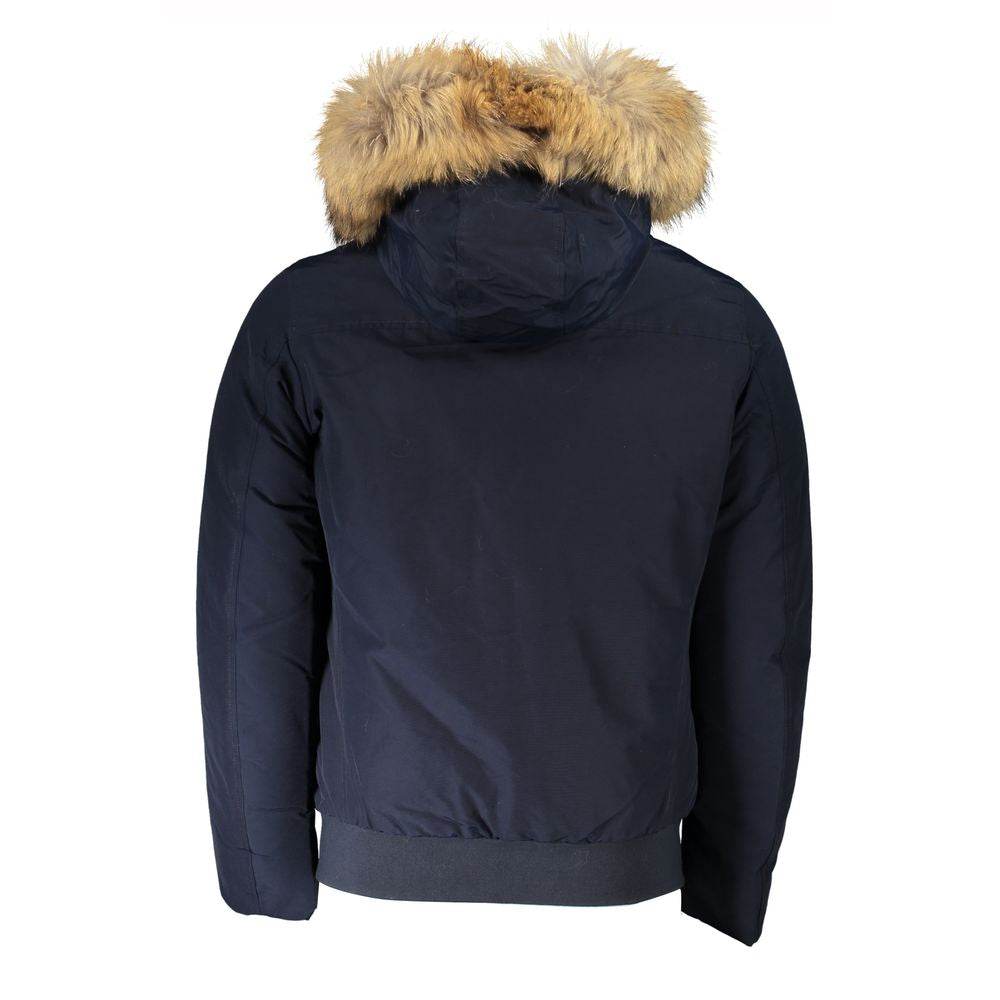 Woolrich Blue Cotton Men's Jacket with Removable Hood - Hilstor