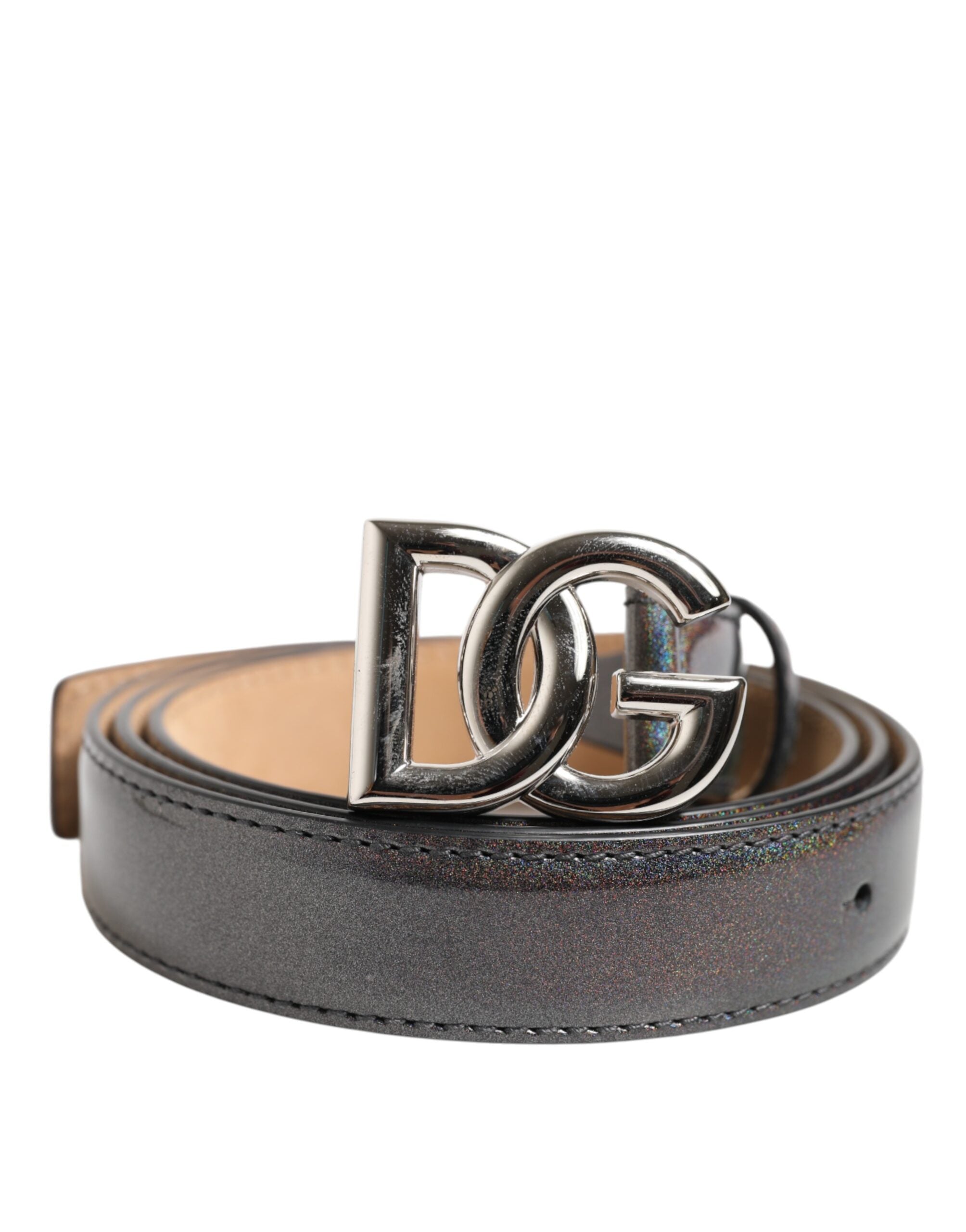 Dolce &amp; Gabbana Metallic Læderbælte med Sølvfarvet Logospænde