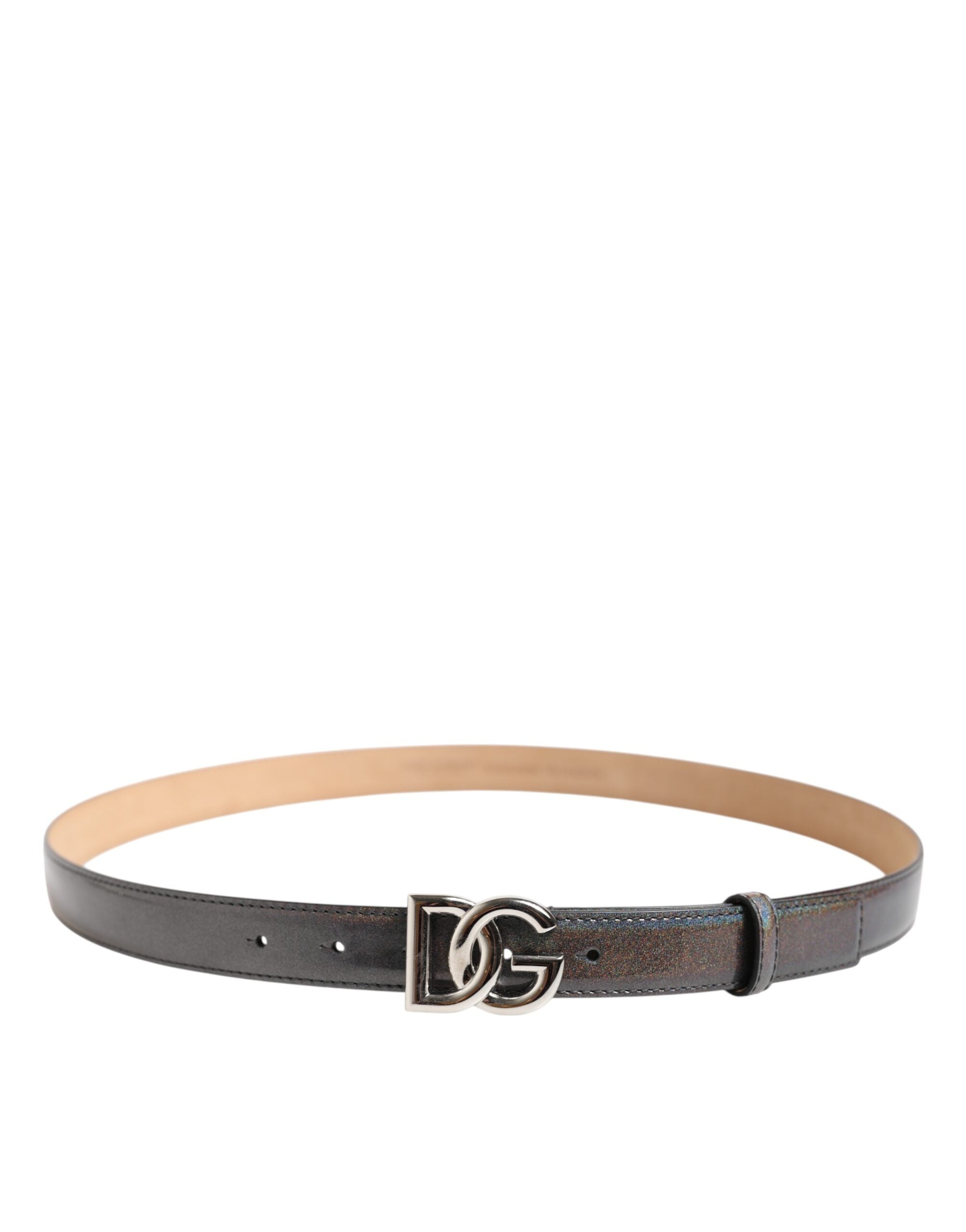 Dolce &amp; Gabbana Metallic Læderbælte med Sølvfarvet Logospænde