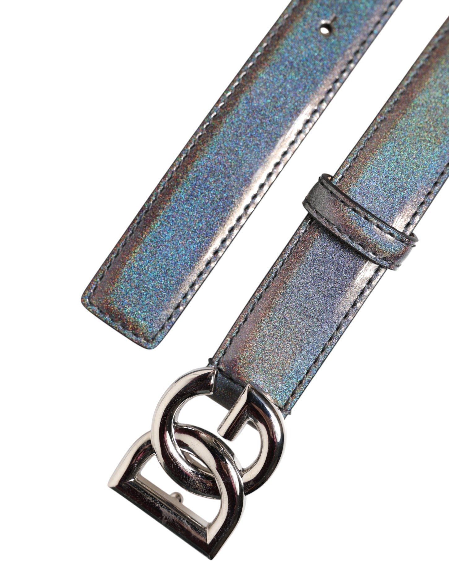 Dolce &amp; Gabbana Metallic Læderbælte med Sølvfarvet Logospænde
