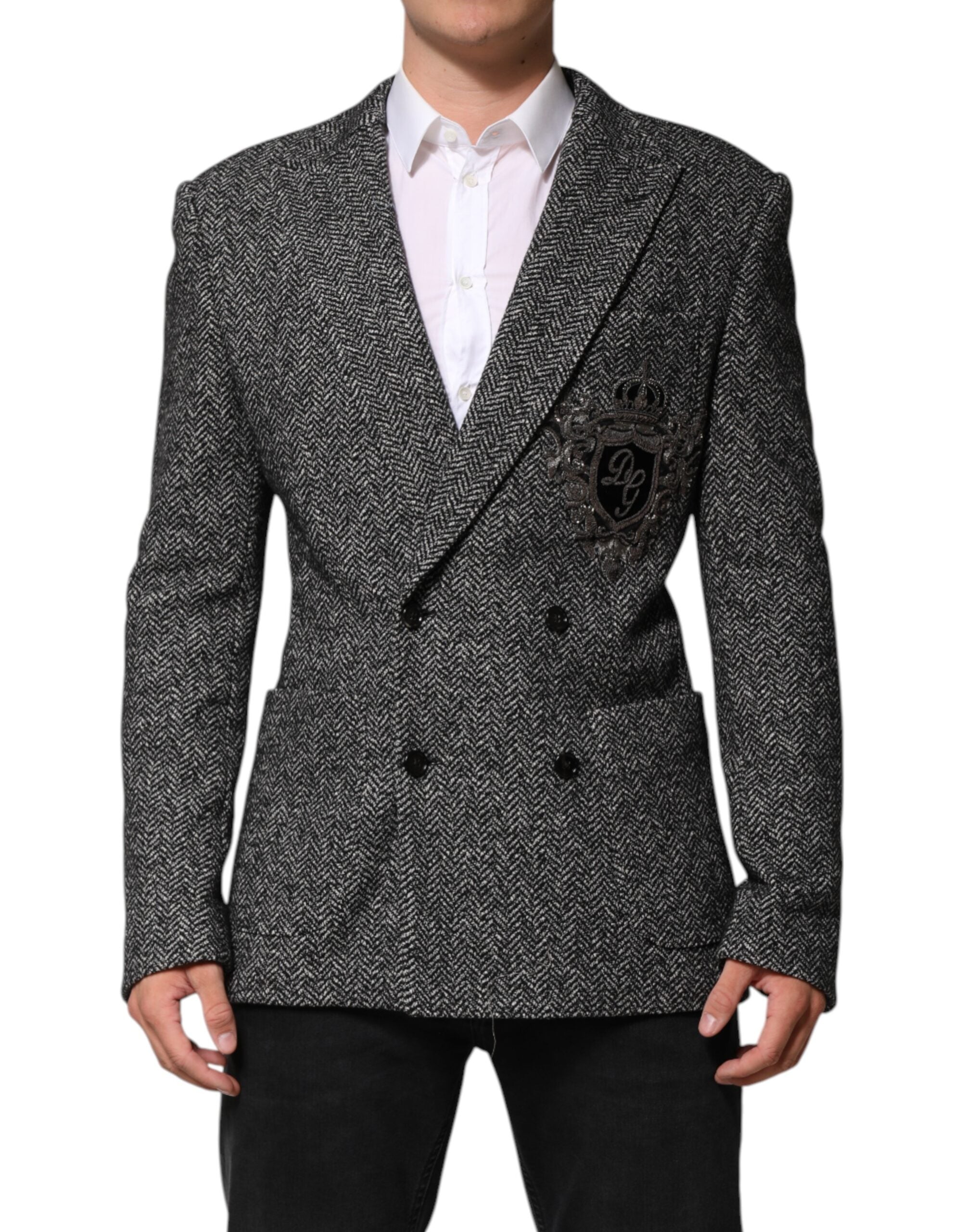 Dolce &amp; Gabbana Sort/Hvid Dobbeltradet Herrejakkesæt Blazer