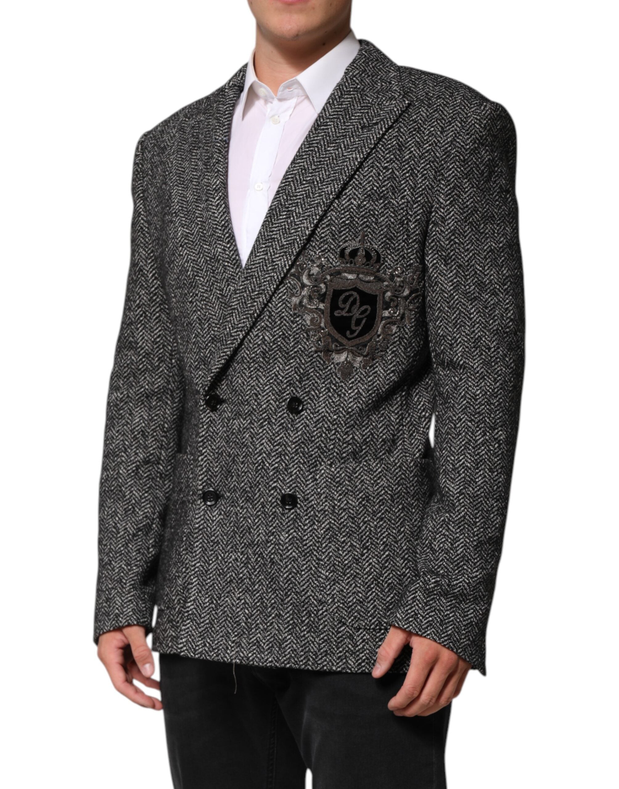 Dolce &amp; Gabbana Sort/Hvid Dobbeltradet Herrejakkesæt Blazer