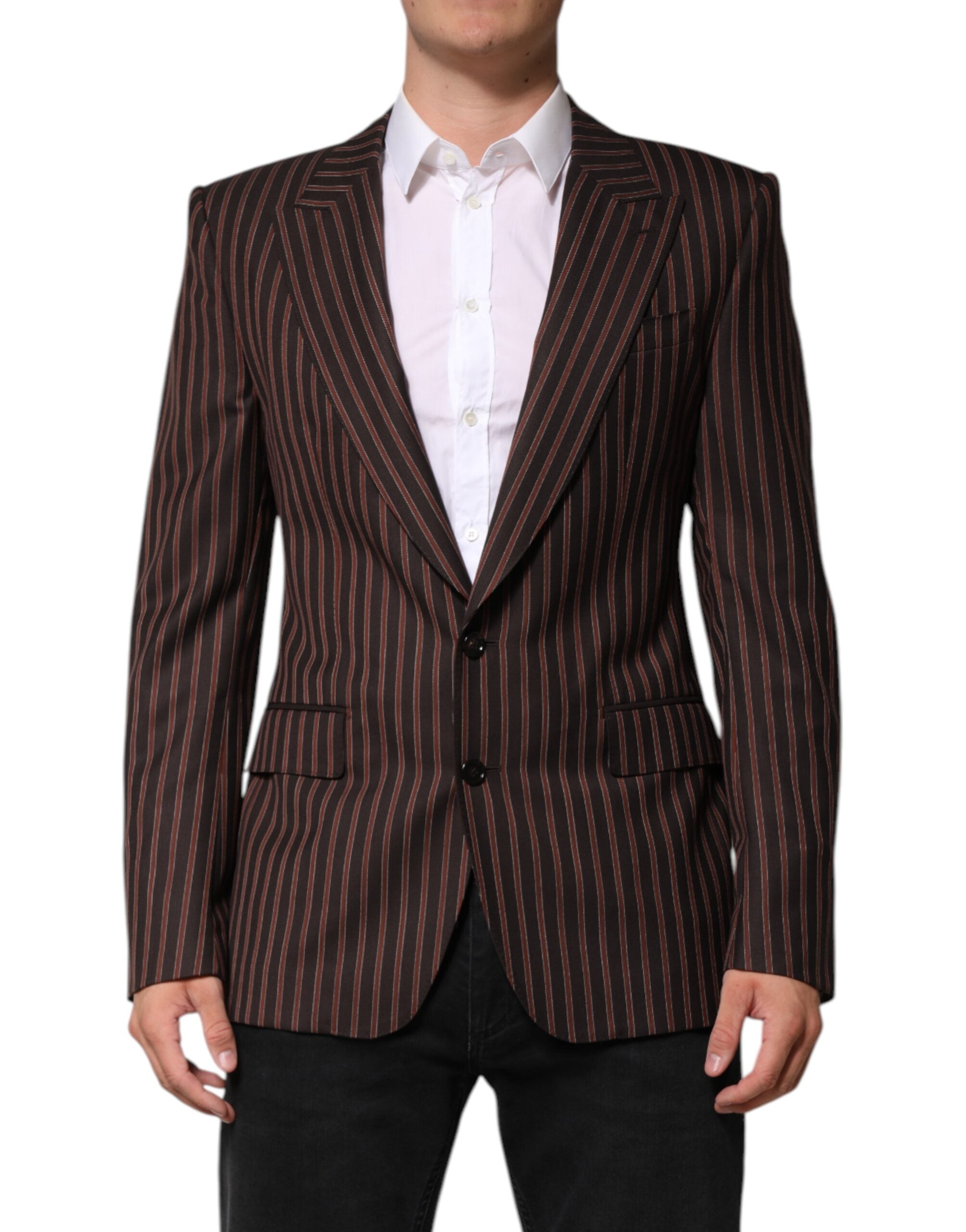 Dolce &amp; Gabbana Sortbrun Stribet Enkeltradet Blazer