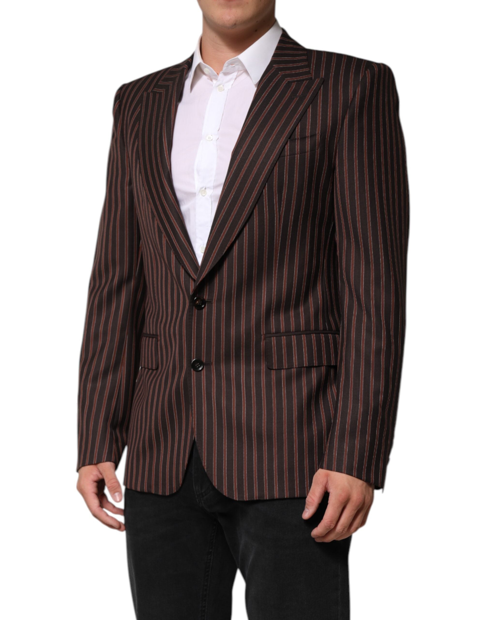Dolce &amp; Gabbana Sortbrun Stribet Enkeltradet Blazer