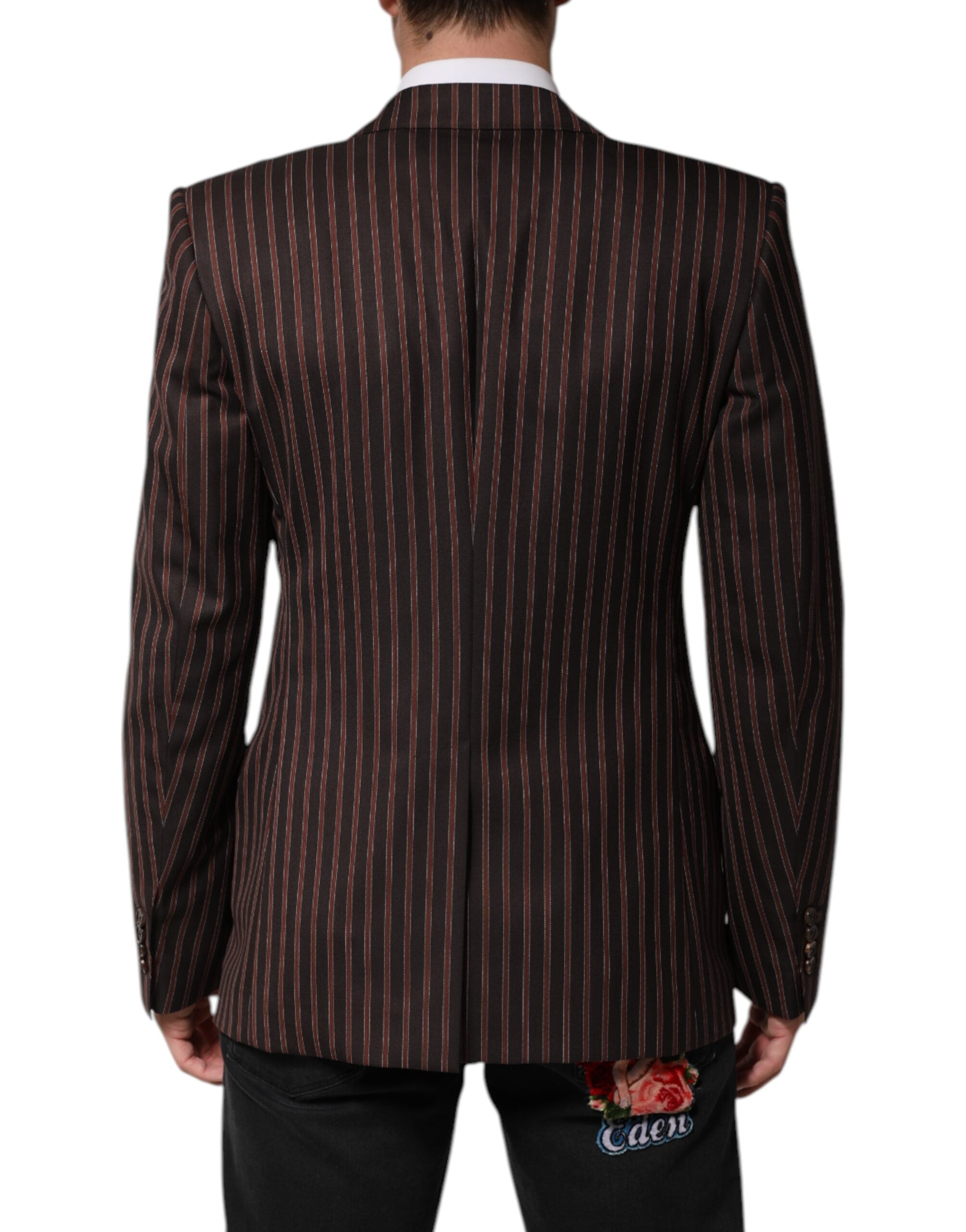 Dolce &amp; Gabbana Sortbrun Stribet Enkeltradet Blazer
