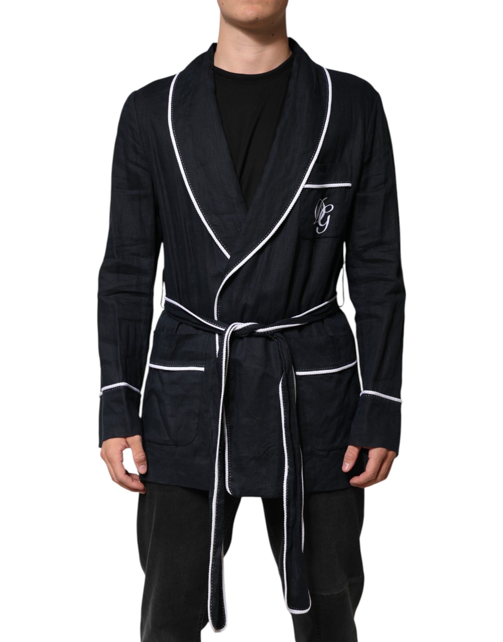 Dolce &amp; Gabbana Mørkeblå DG Broderi Jakke Morgenkåbe Blazer