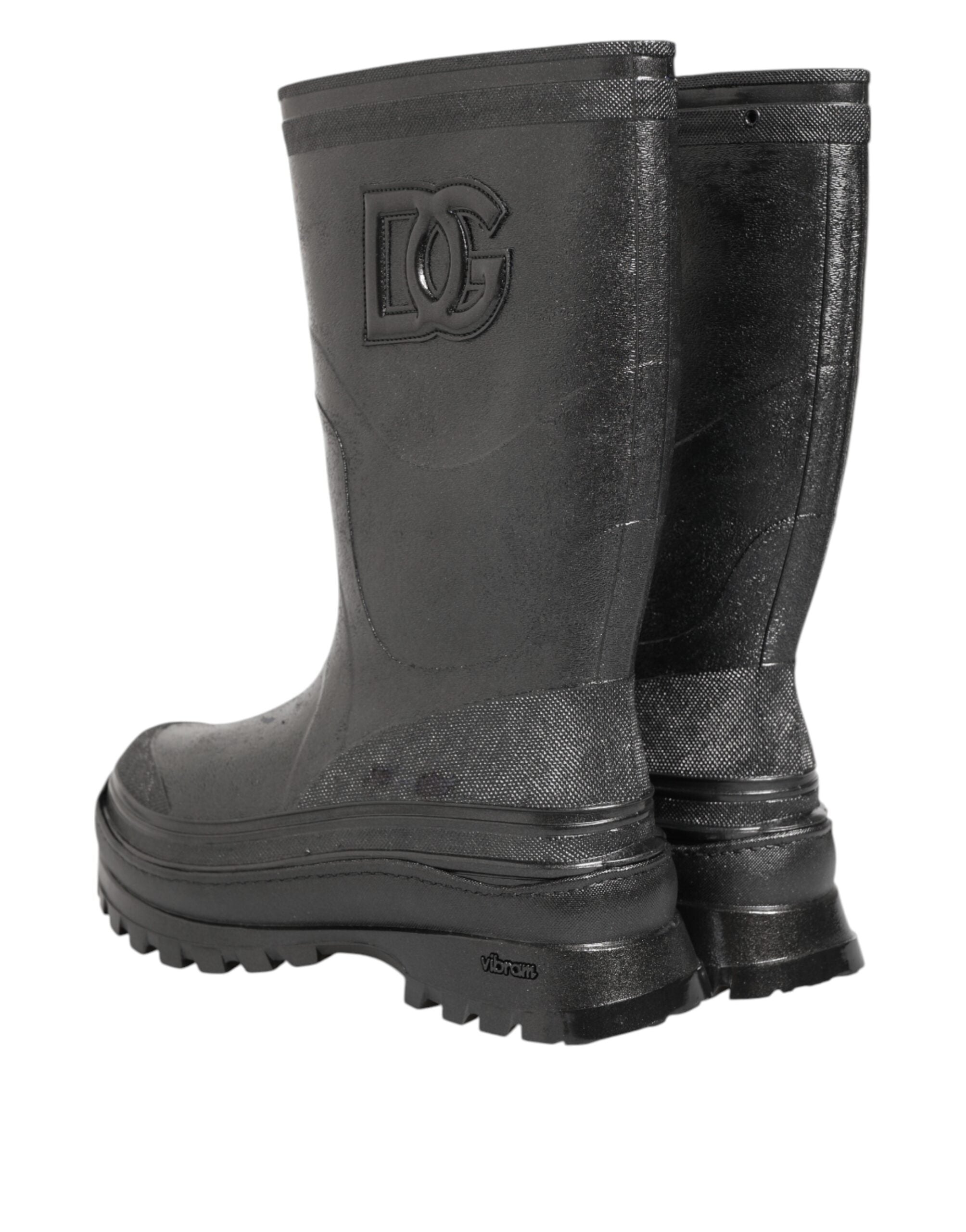 Dolce & Gabbana Metallic Black Pull On Rain Boots Shoes
