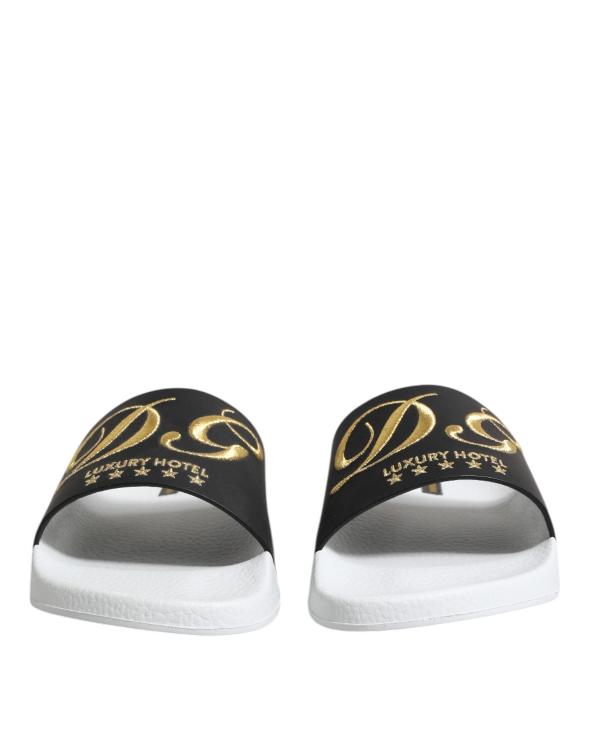 Dolce &amp; Gabbana Hvide Sorte Lædersandaler Strandsko