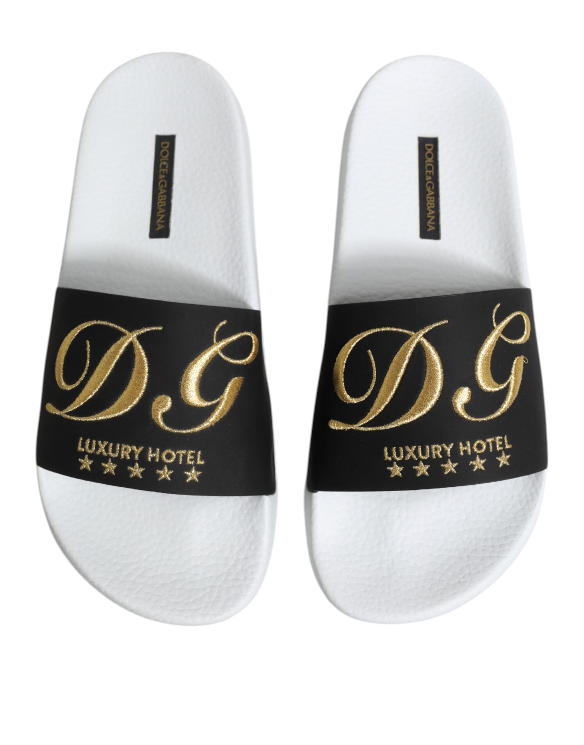 Dolce &amp; Gabbana Hvide Sorte Lædersandaler Strandsko