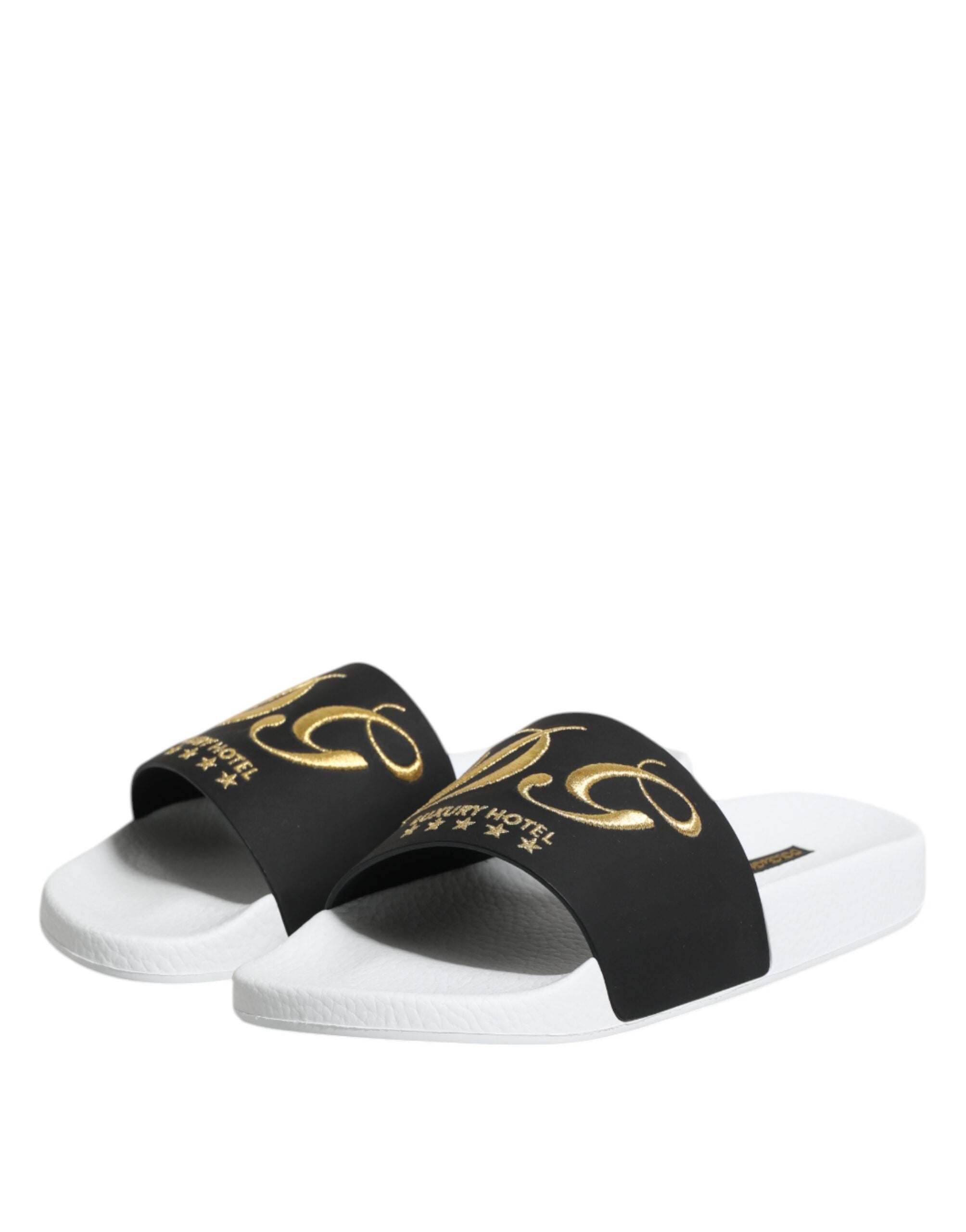 Dolce &amp; Gabbana Hvide Sorte Lædersandaler Strandsko