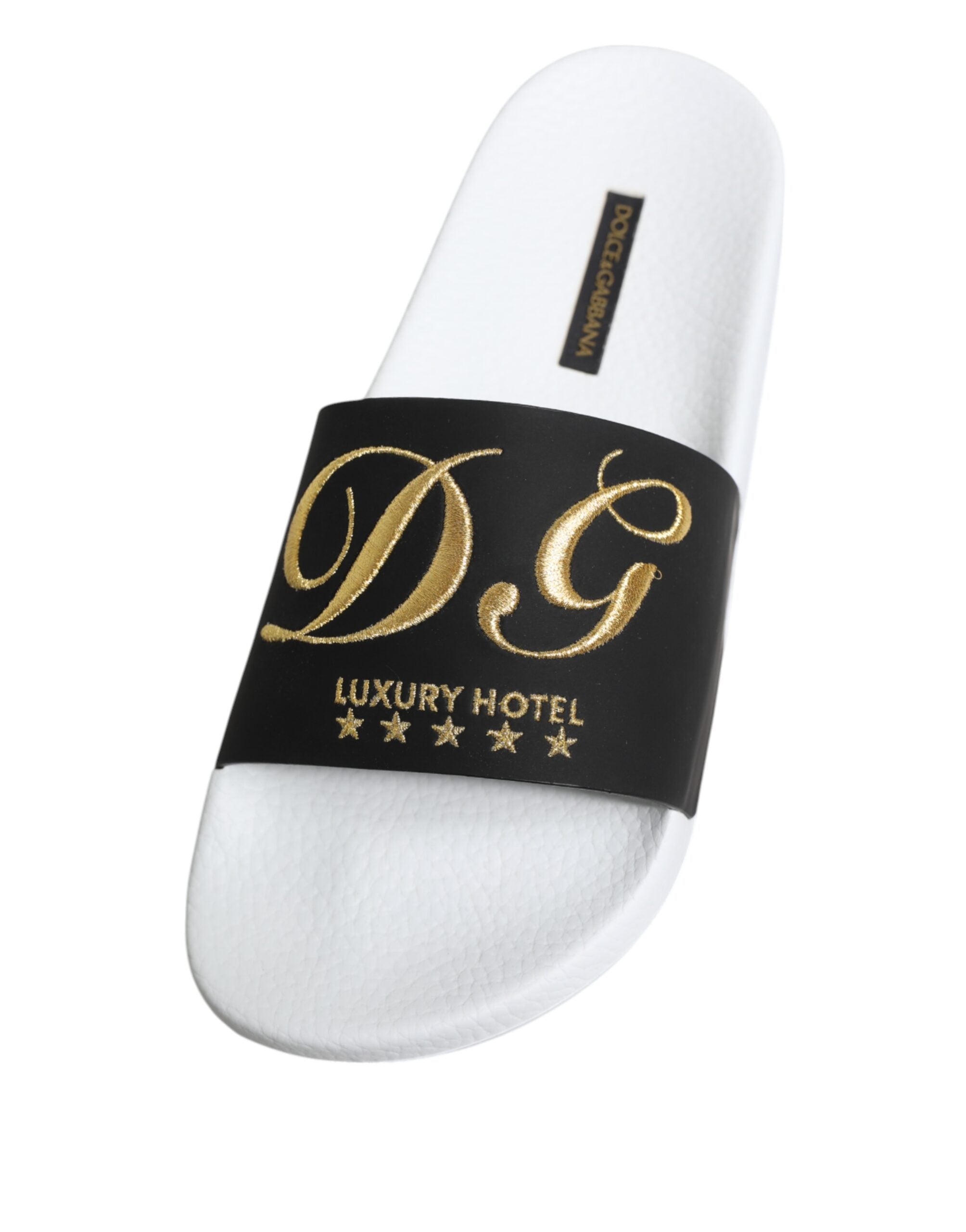 Dolce &amp; Gabbana Hvide Sorte Lædersandaler Strandsko