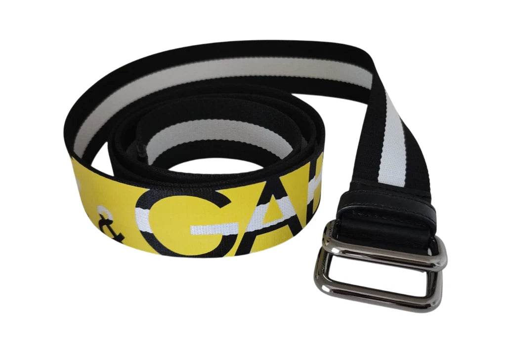 Dolce & Gabbana Black Yellow Logo Striped Metal Buckle Belt - Hilstor