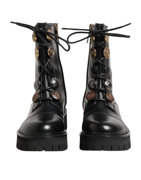 Dolce & Gabbana Black Leather Mid Calf Biker Boots Shoes