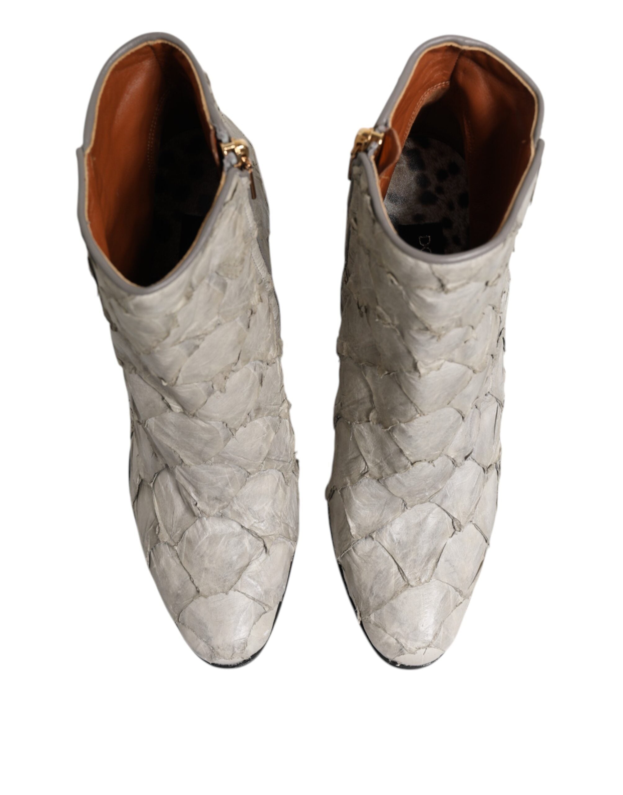 Dolce &amp; Gabbana Off White Læder Ankelstøvler med Hæle