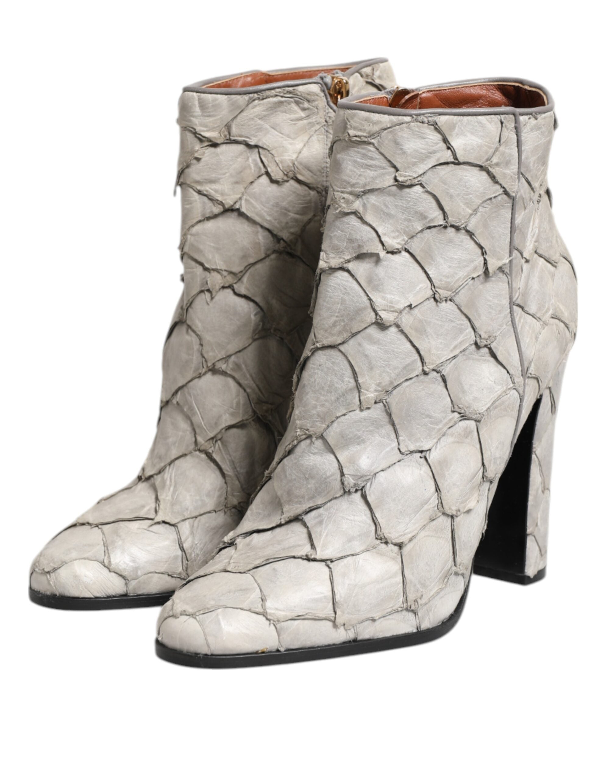 Dolce &amp; Gabbana Off White Læder Ankelstøvler med Hæle