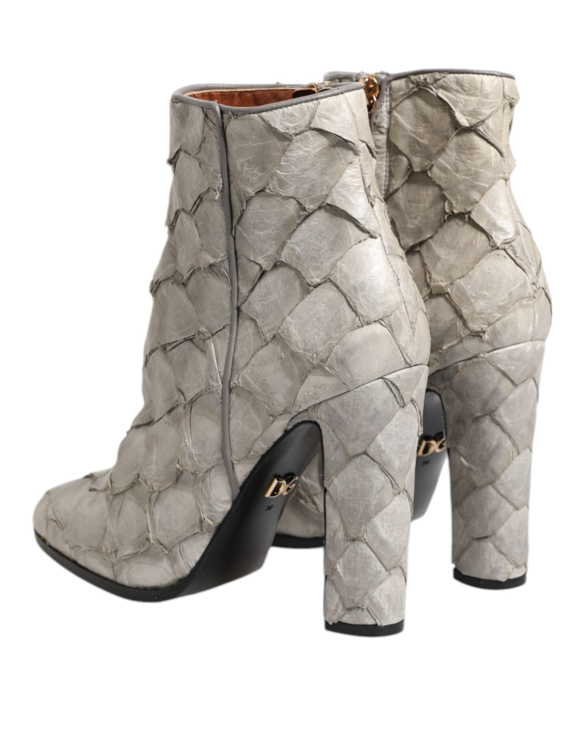 Dolce &amp; Gabbana Off White Læder Ankelstøvler med Hæle